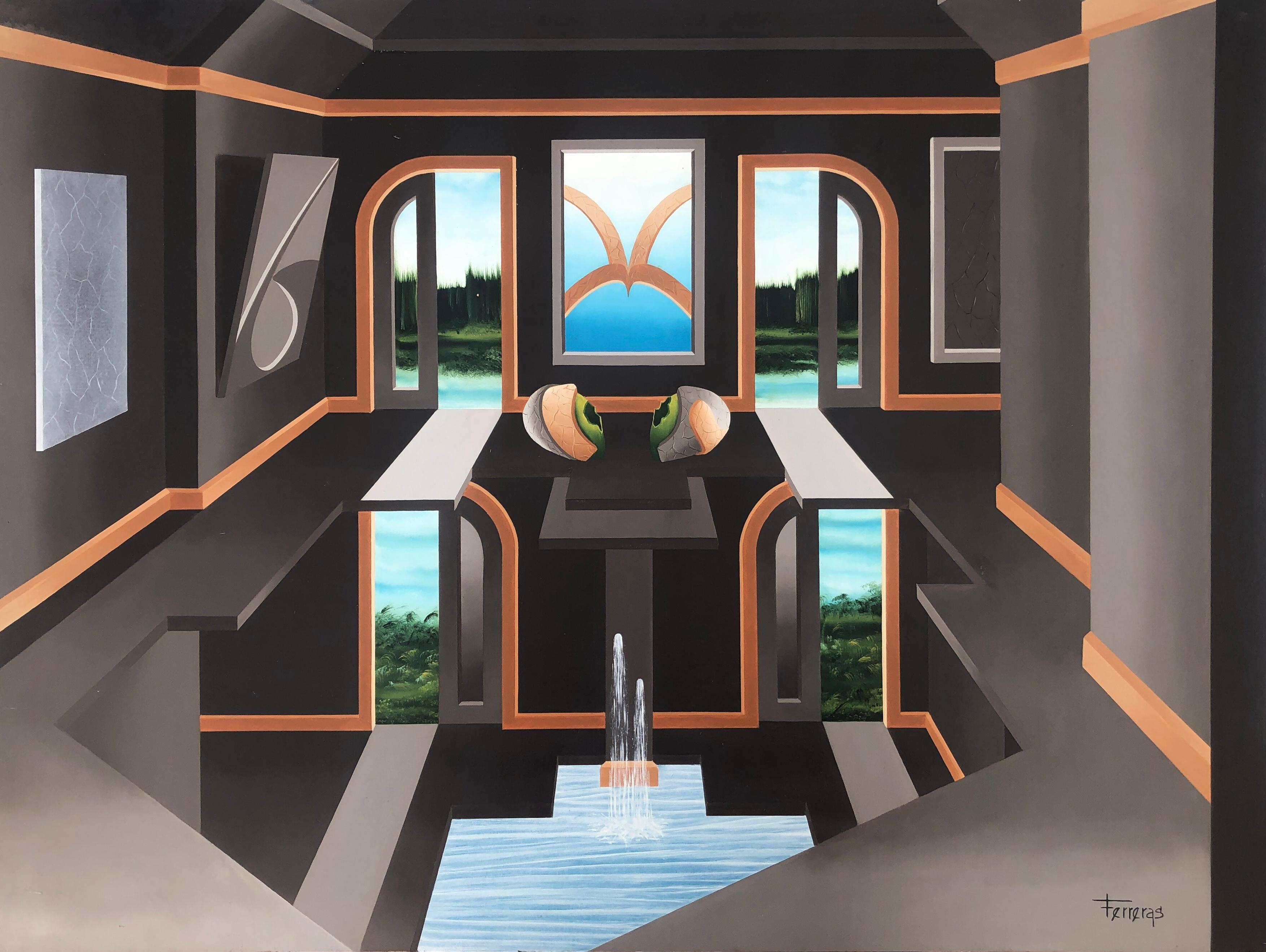 Abstract Painting di Felix Ferreras - Brown gallery I olio su tavola pittura astratta surrealista
