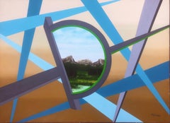 Paesaggio con finestra in D olio su tela pittura surrealista