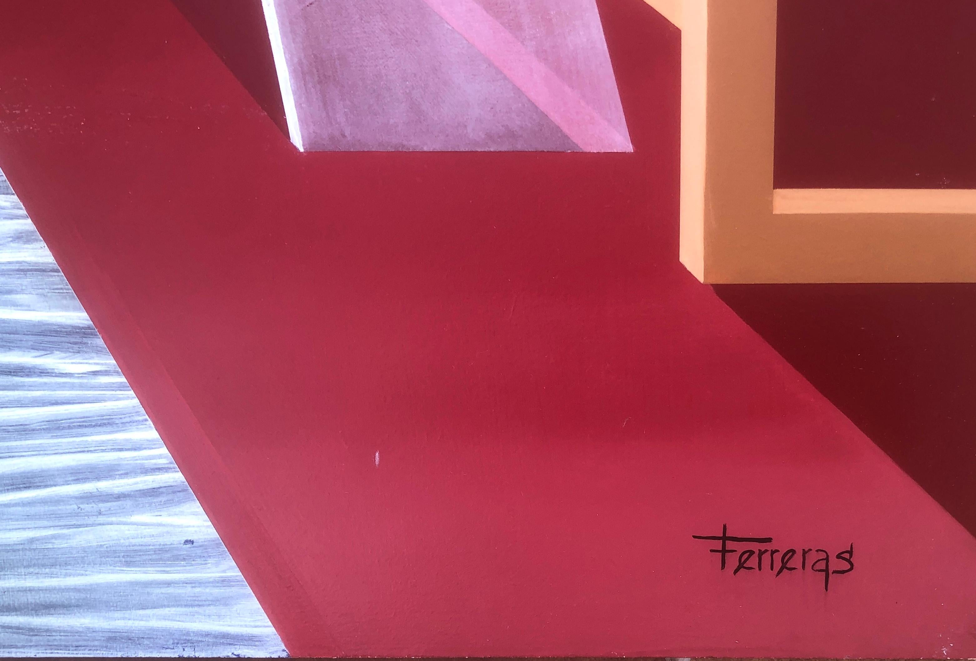 Nuevo estilo rojo óleo sobre pintura noard surrealista - Painting de Felix Ferreras