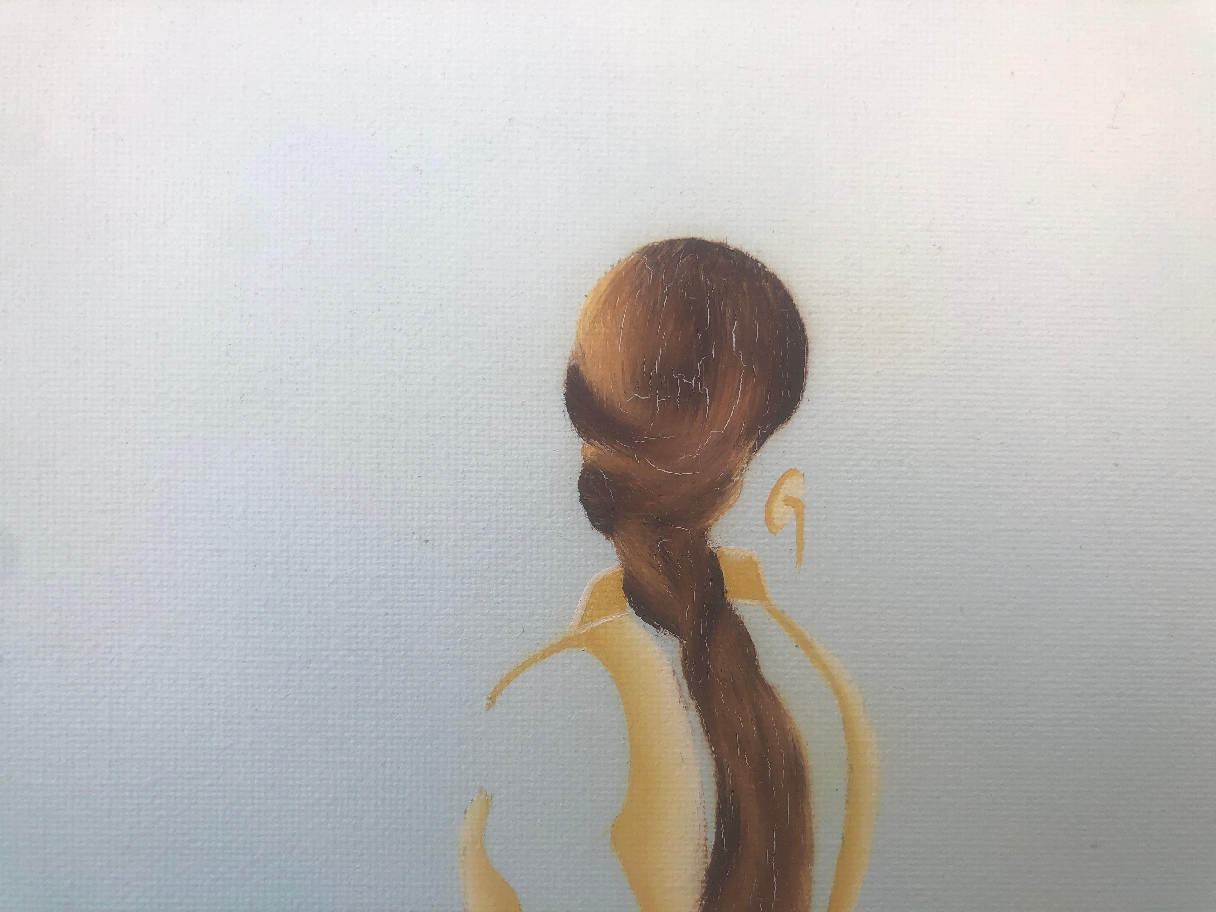 paradiso femminile olio su tela pittura surrealista - Figurative Painting Grigio di Felix Ferreras