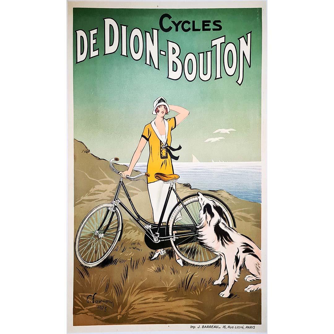 Beautiful art deco poster by Felix Fournery ( 1865 - 1938 ) featuring an elegant woman with her De Dion-Bouton bicycle.
Felix Fournery, fashion illustrator, painter and poster artist, lived through the golden age of fashion magazines of the Belle