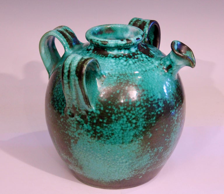 Felix Gete CAB French Pottery Art Deco Vase Jug Primavera Green Crackle