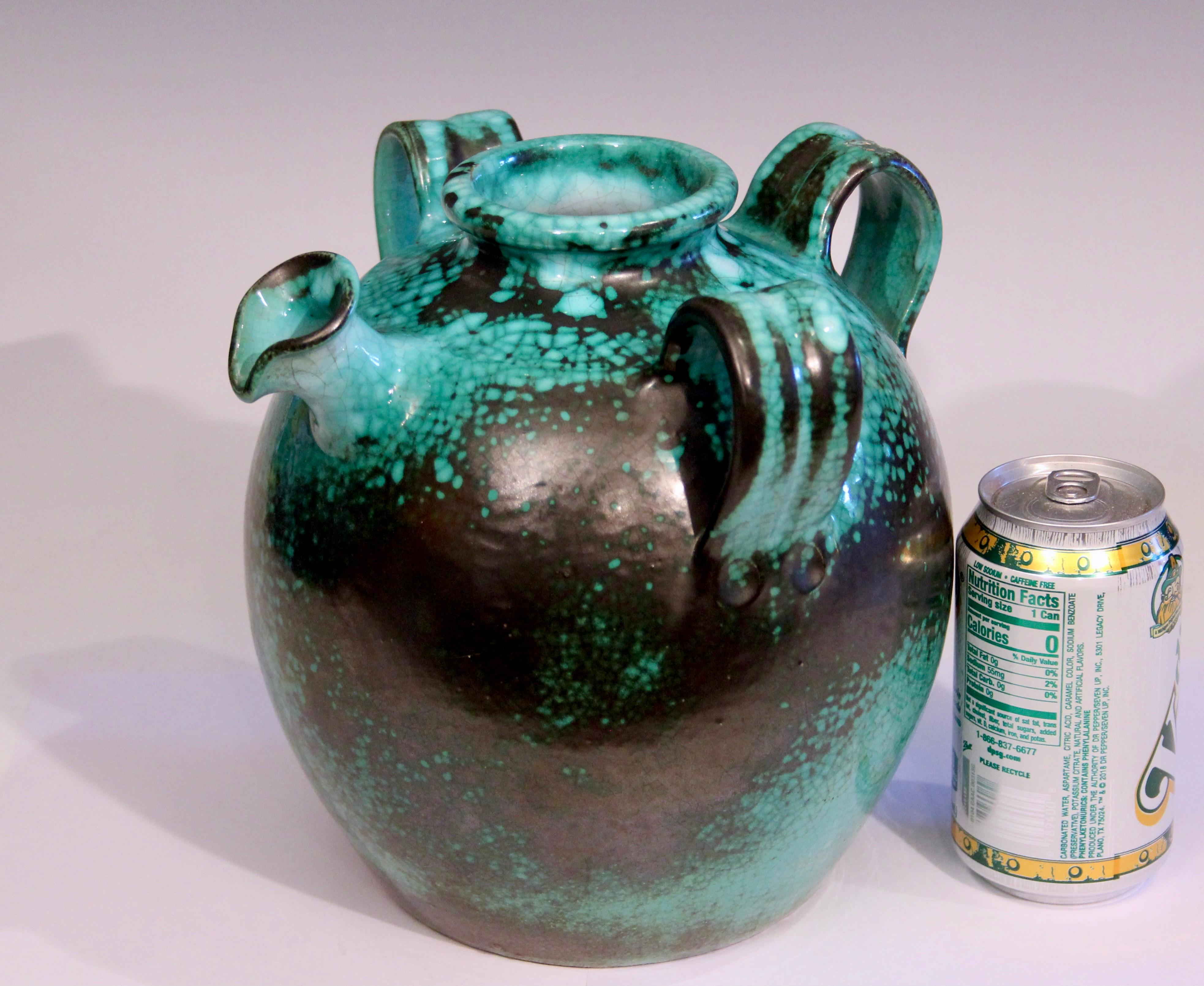 Felix Gete CAB French Pottery Art Deco Vase Jug Primavera Green Crackle Cruche For Sale 3