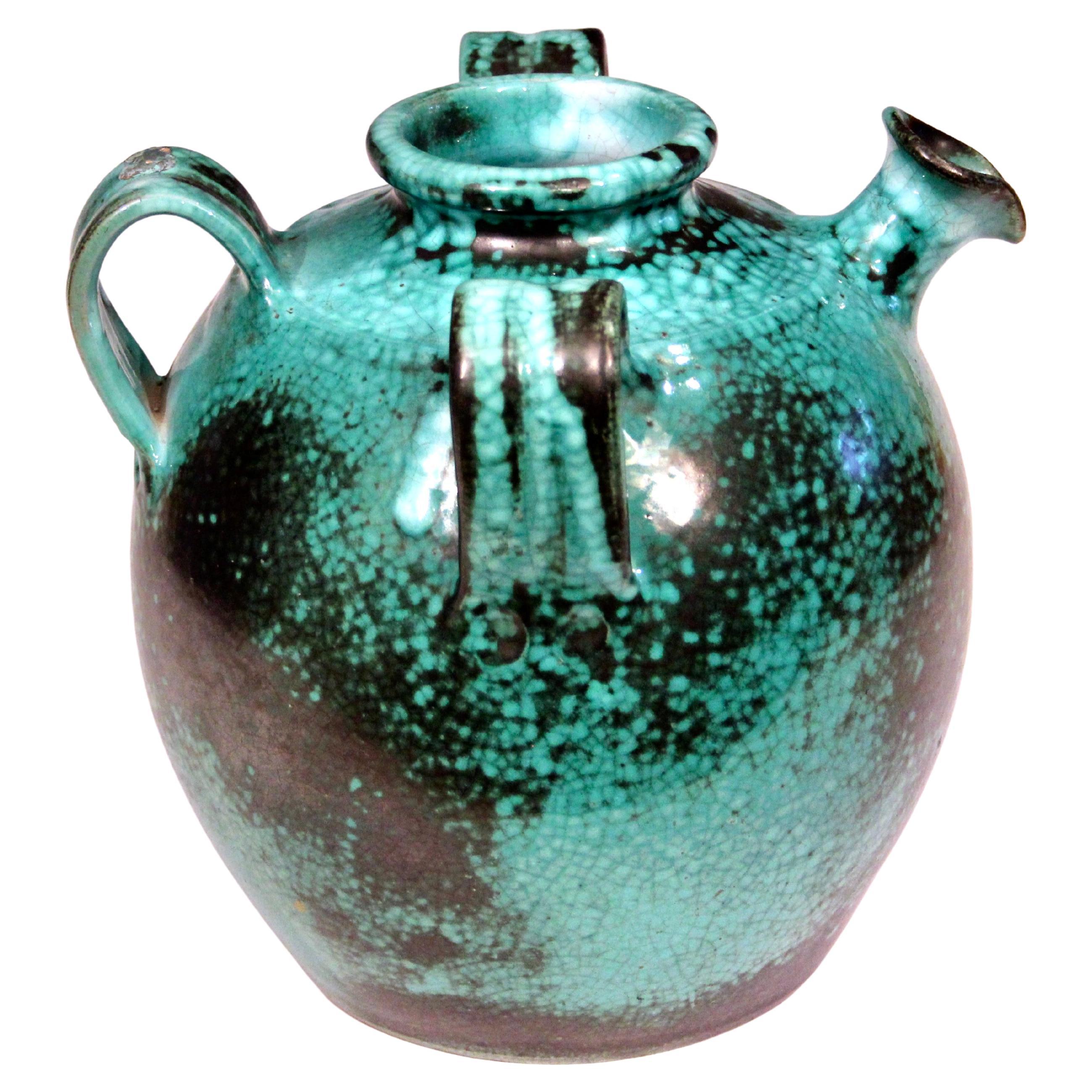 Felix Gete CAB French Pottery Art Deco Vase Jug Primavera Green Crackle Cruche
