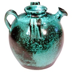 Vintage Felix Gete CAB French Pottery Art Deco Vase Jug Primavera Green Crackle Cruche