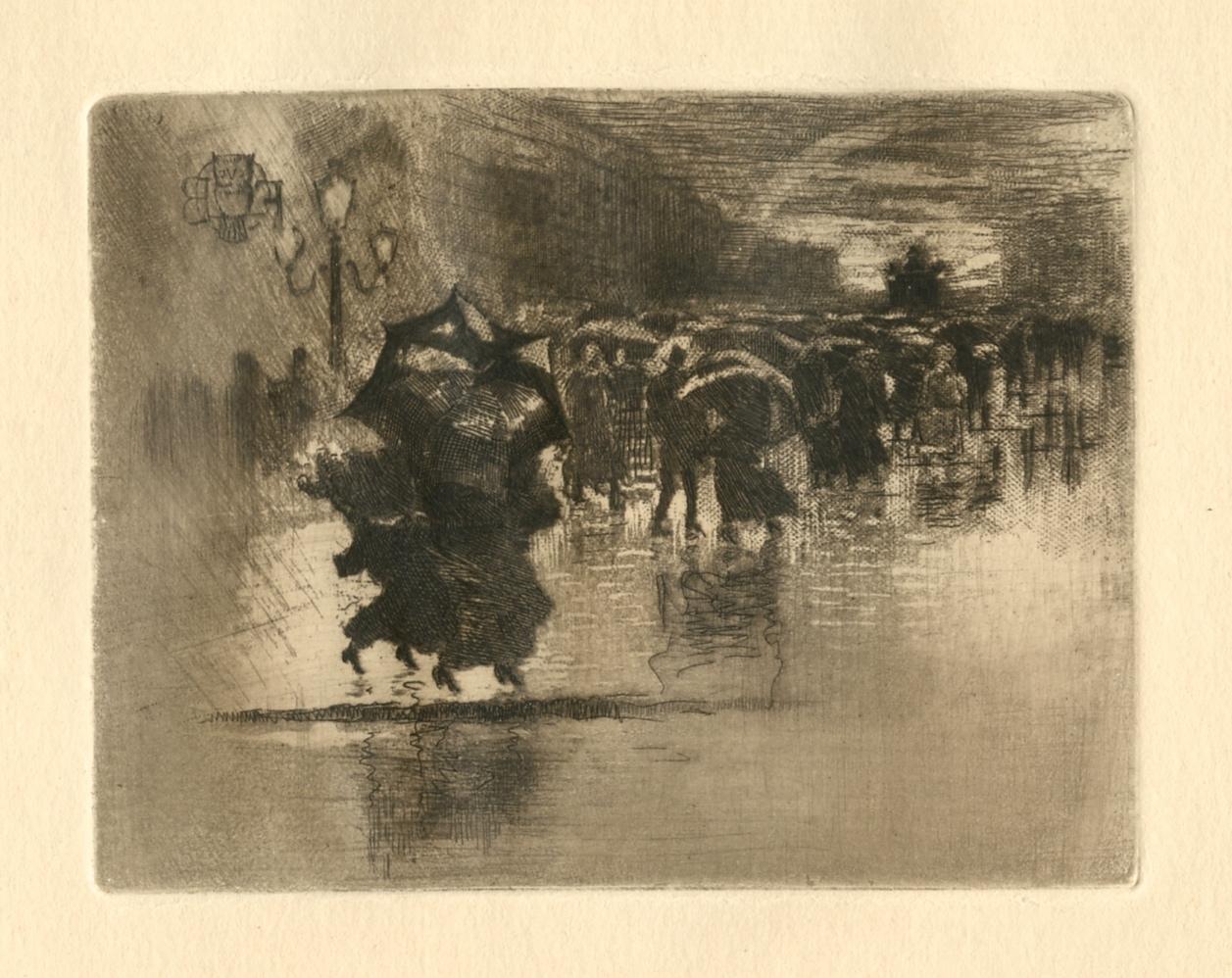 "Sous l'averse" original etching and aquatint - Print by Félix Hilaire Buhot