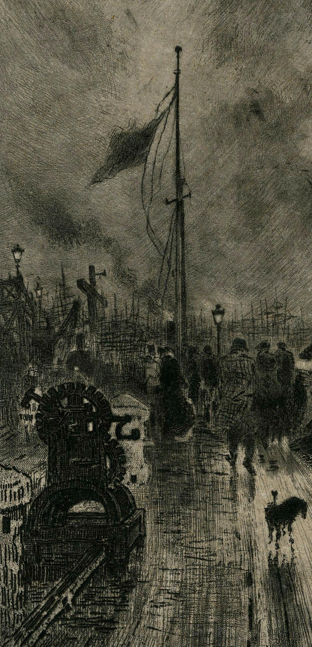 Un Debarquement en Angleterre (Einmbarken in England) (Impressionismus), Print, von Félix Hilaire Buhot