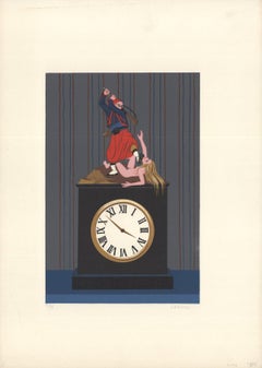 1980 Felix Labisse 'L'Horloge (The Clock)' Surrealism Gray,Multicolor France Lit