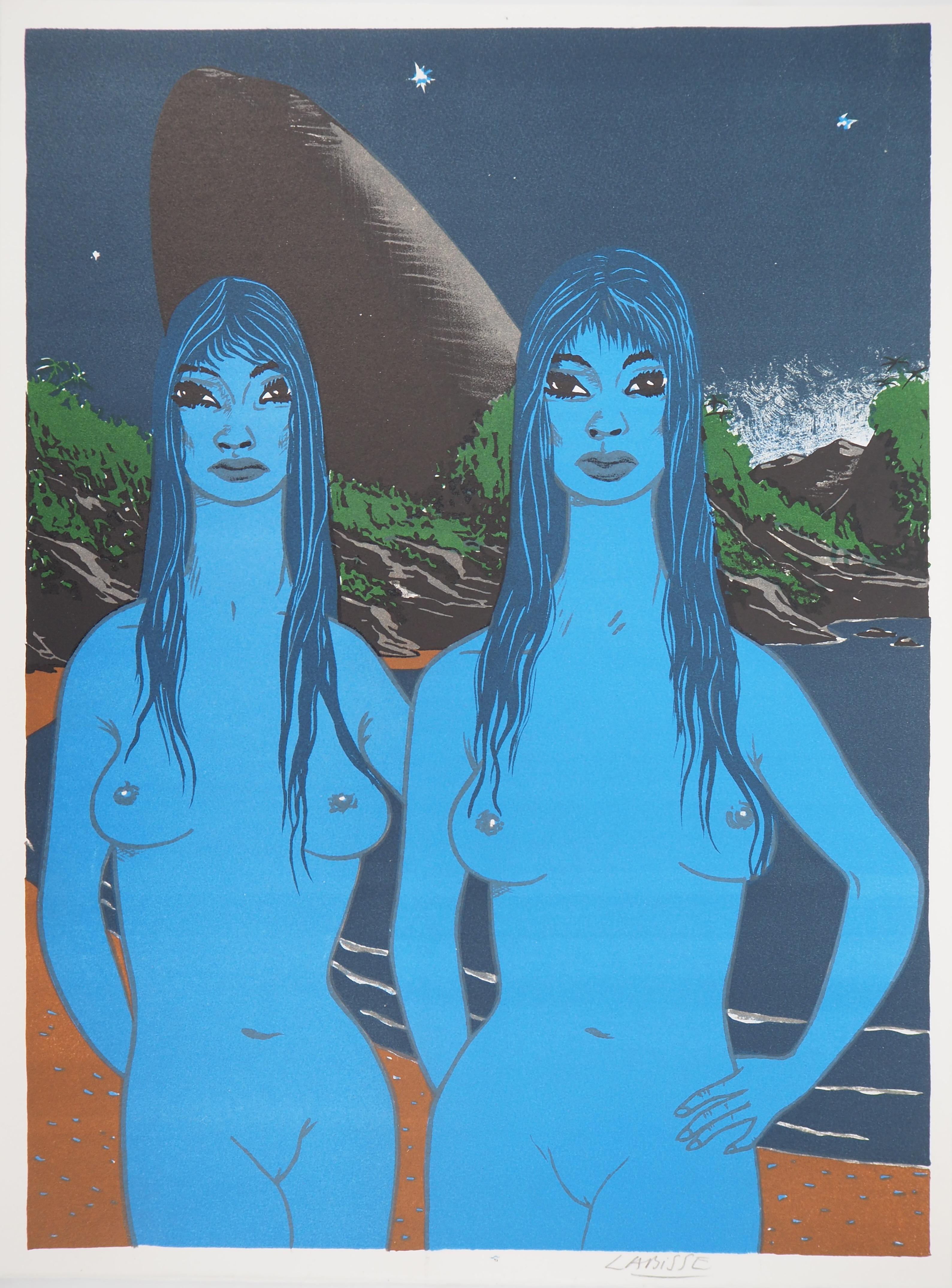 Felix Labisse Figurative Print - The Blue Twins - Original handsigned lithograph