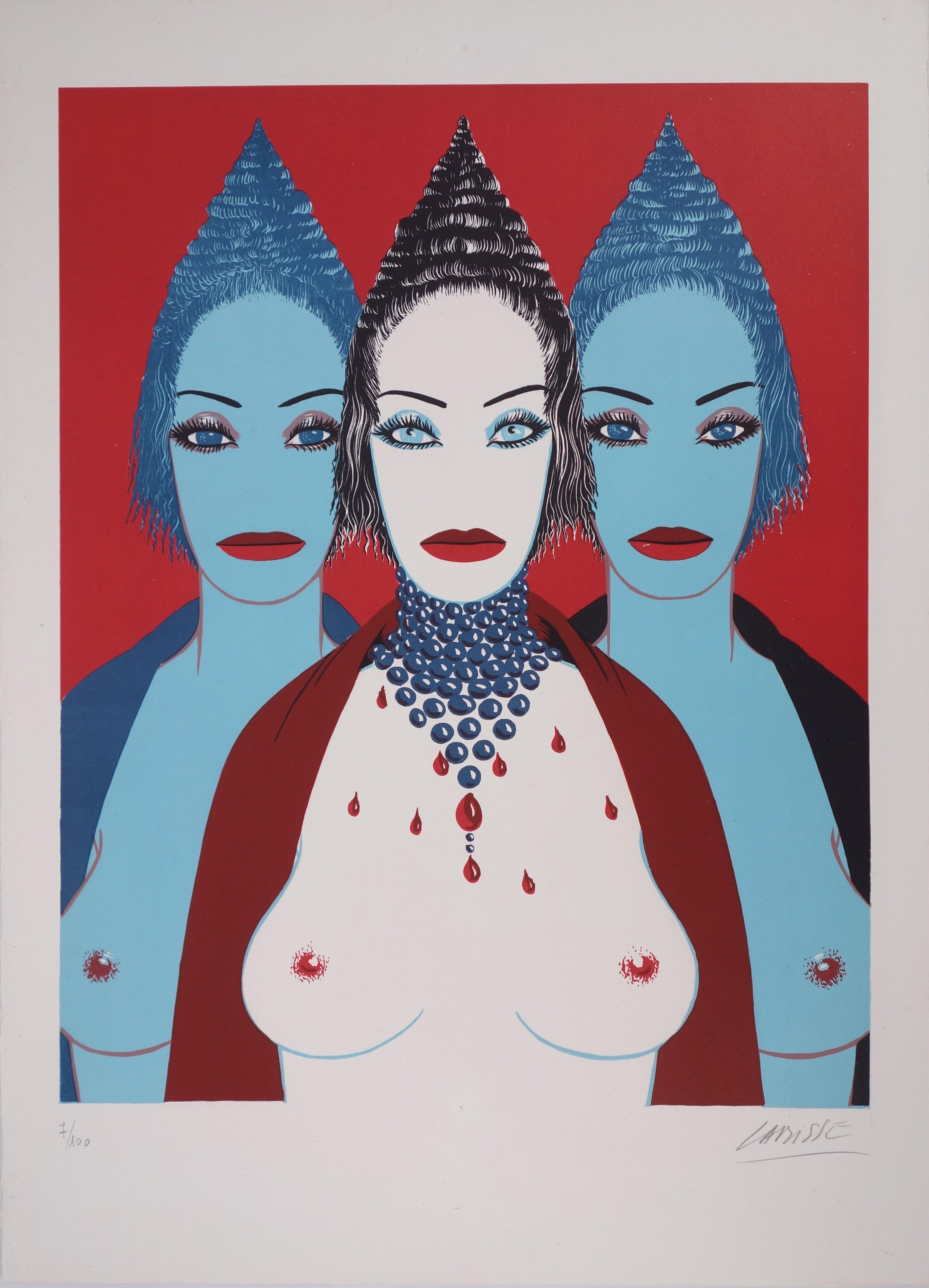 Felix Labisse Abstract Print - Three Nudes - Original handsigned lithograph - 100 ex (Mourlot)