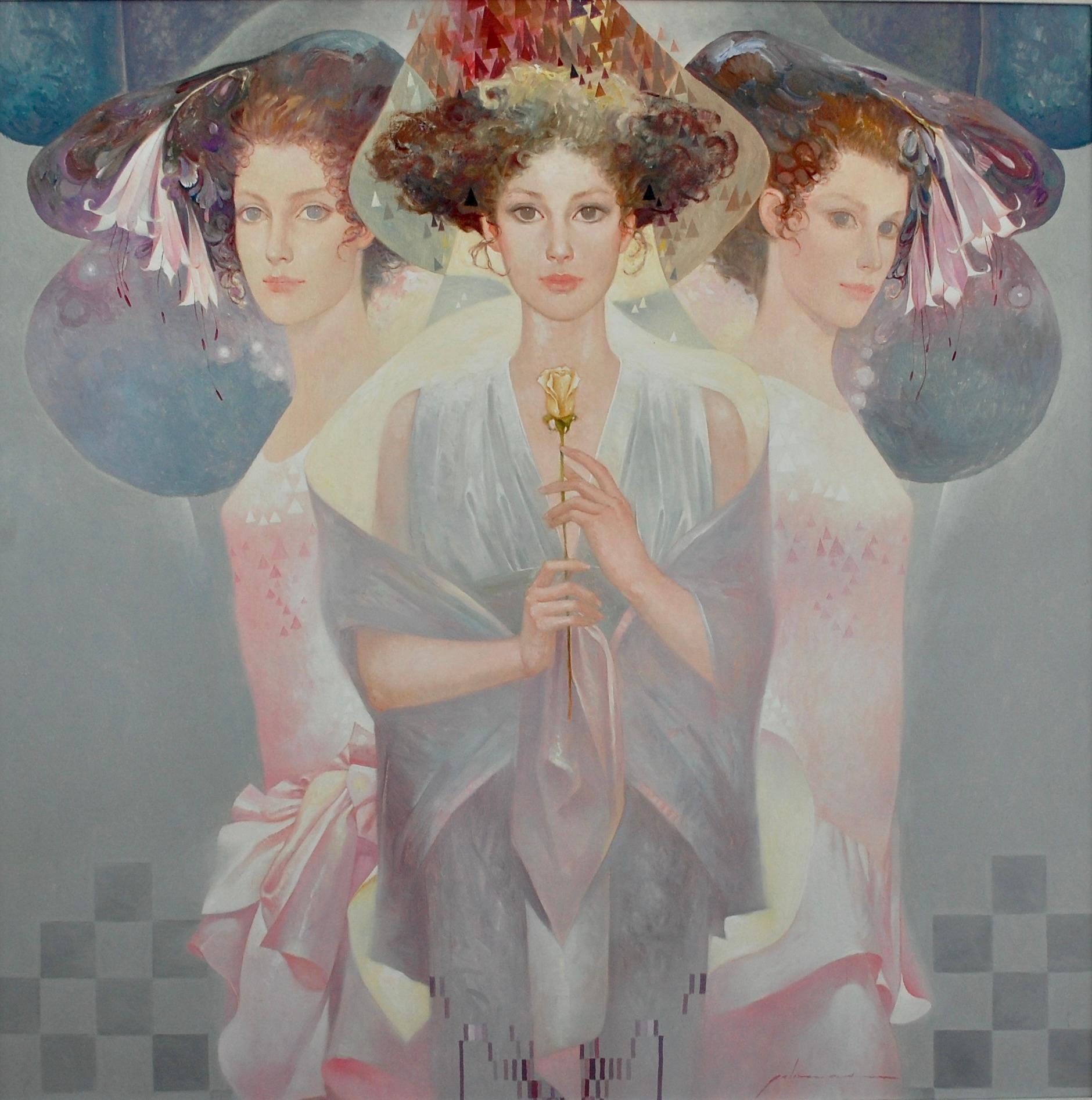 Rosa Amarilla Drei Frauen Porträtmalerei – Painting von  Felix Mas