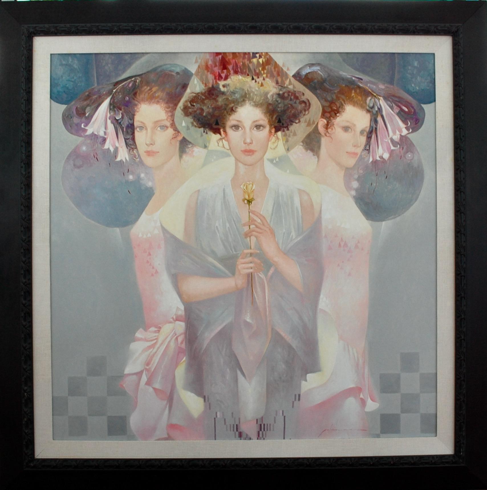  Felix Mas Figurative Painting - Rosa Amarilla Three Women Portrait Painting