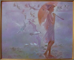 Cuadro Grande Mujer Joven Paseando por la Playa