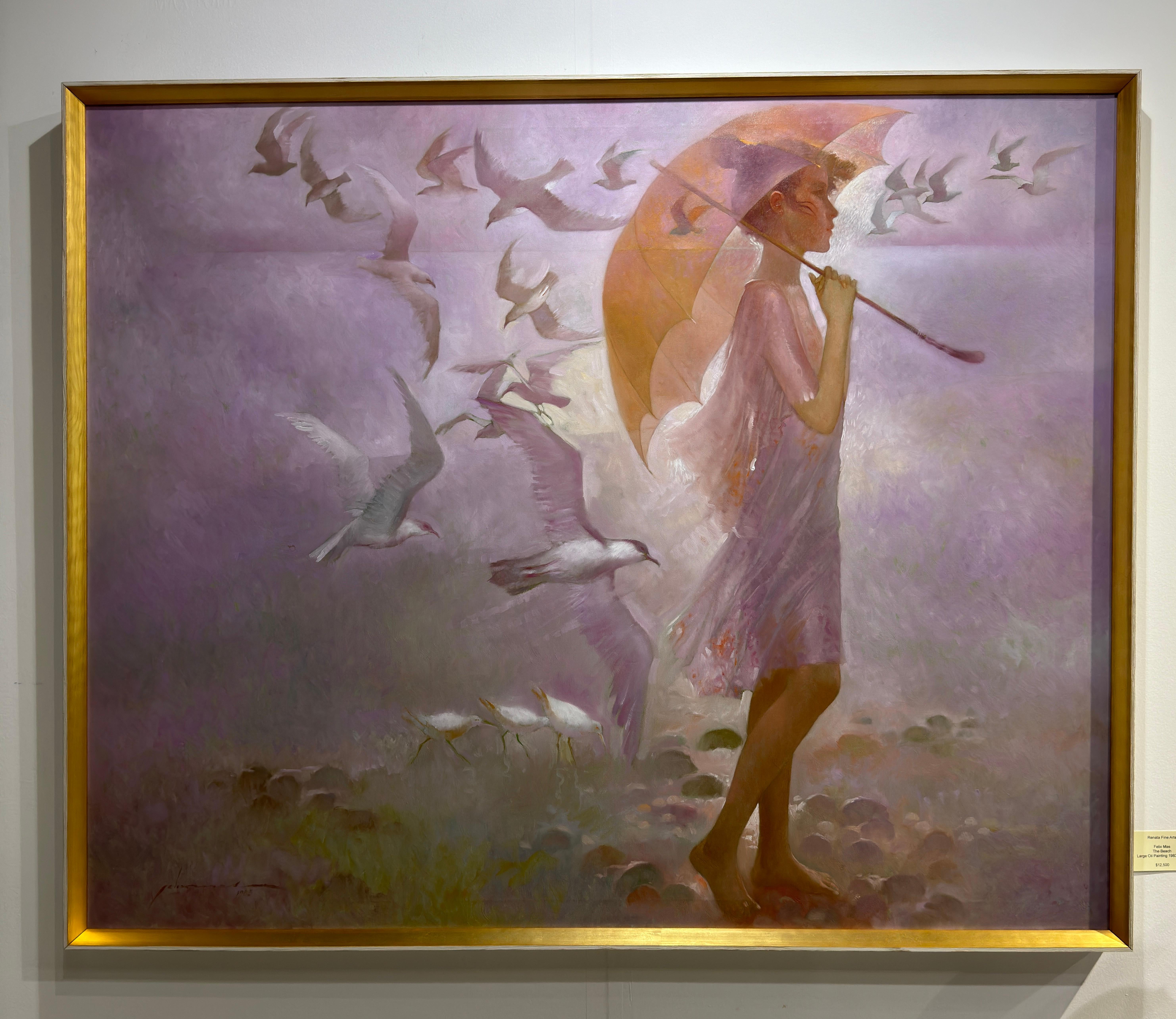 Young Woman Walking On The Beach Large Painting 7