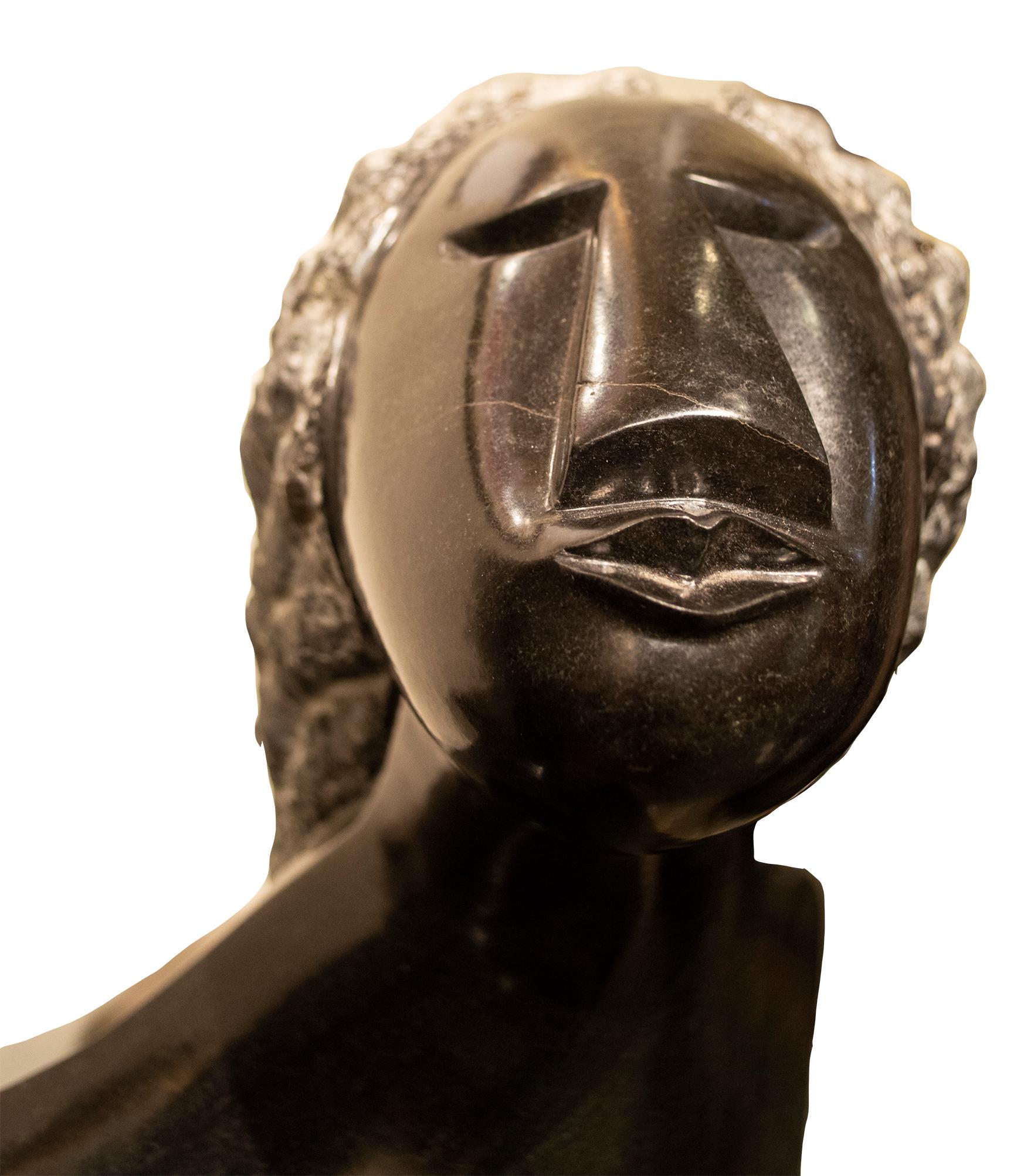 'Angel' original black stone Shona sculpture signed by Felix Mlungisi For Sale 1