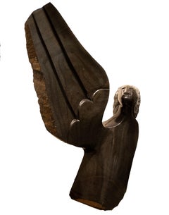 'Angel' original black stone Shona sculpture signed by Felix Mlungisi