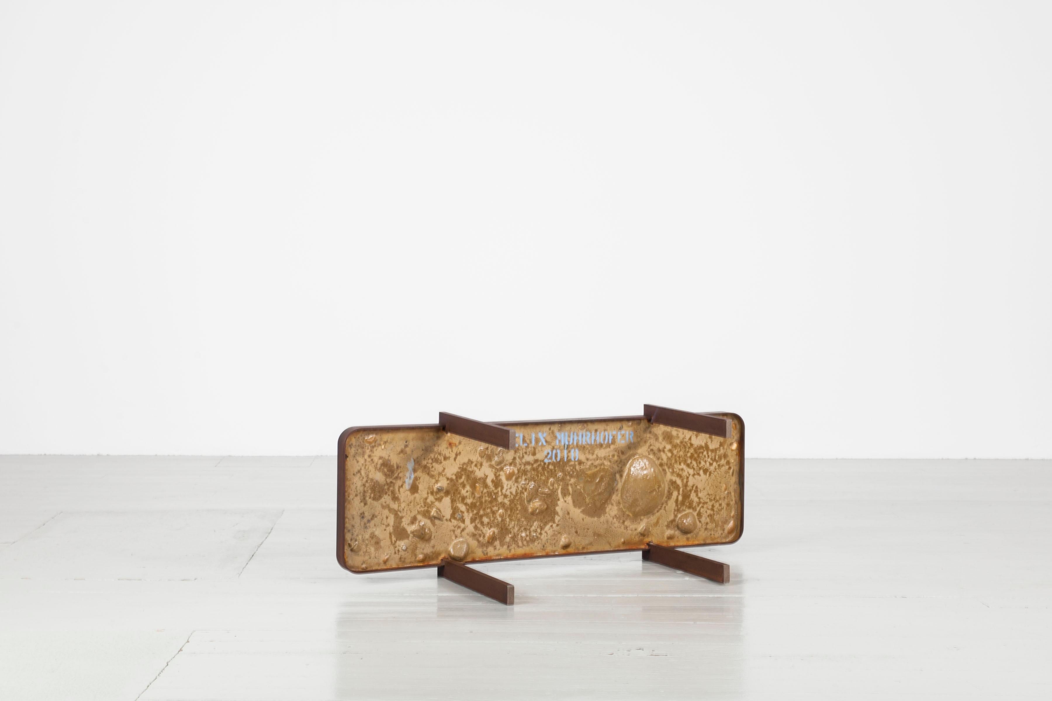 Austrian Felix Muhrhofer Contemporary Terrazzo Table with Corroded Steel Construction