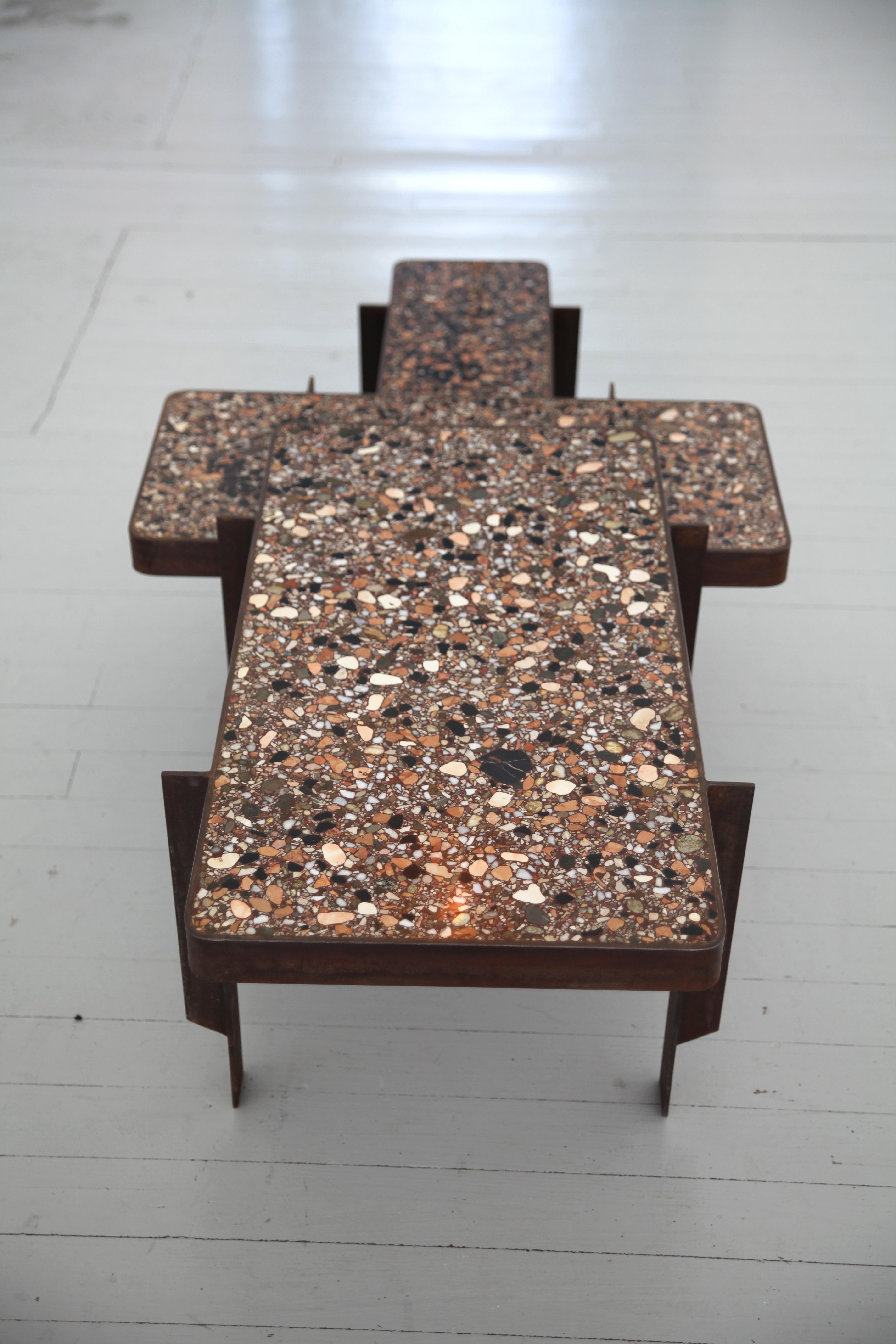 Felix Muhrhofer Contemporary Terrazzo Table with Corroded Steel Construction 1