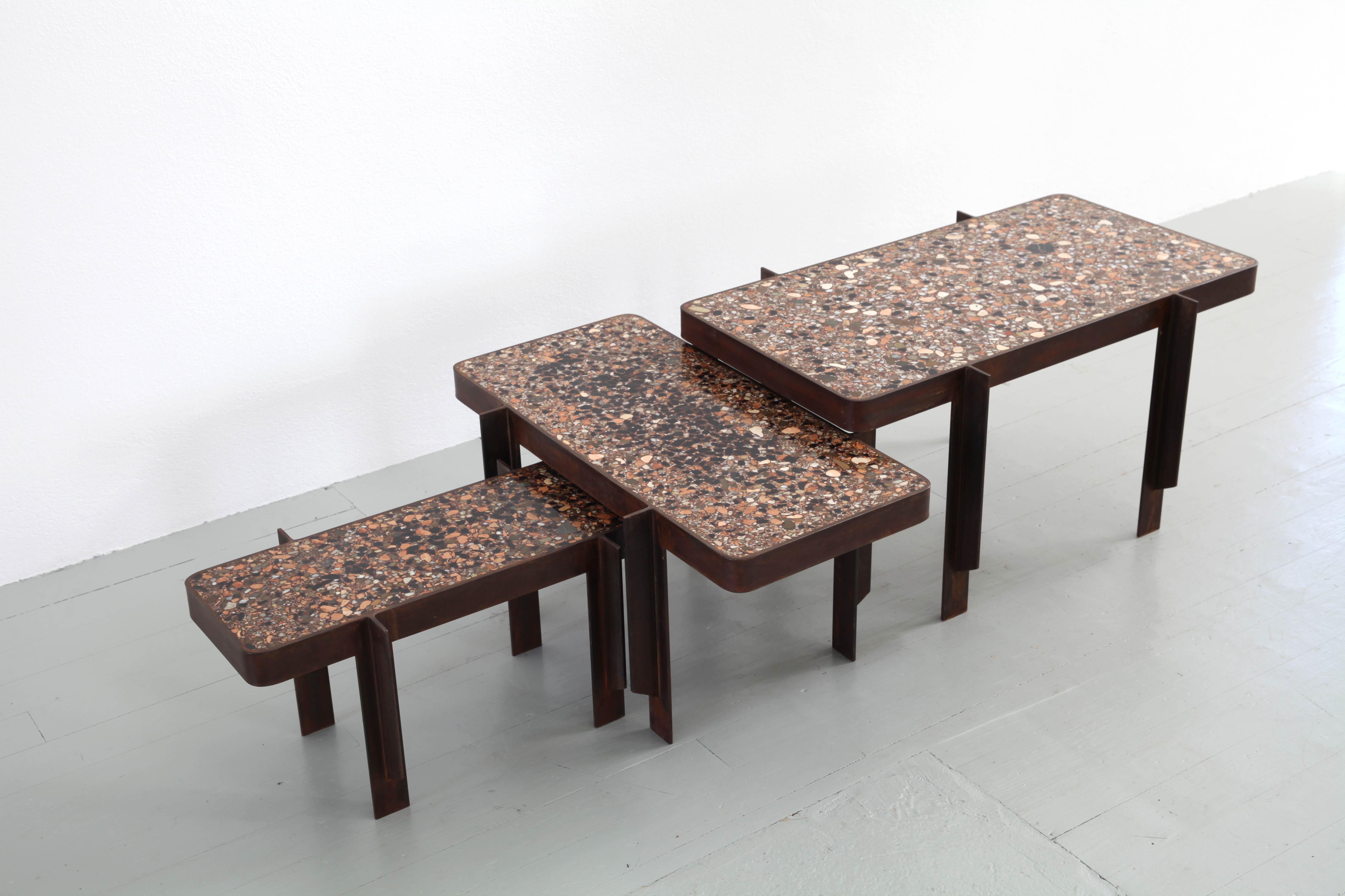 Felix Muhrhofer Contemporary Terrazzo Table with Corroded Steel Construction 2