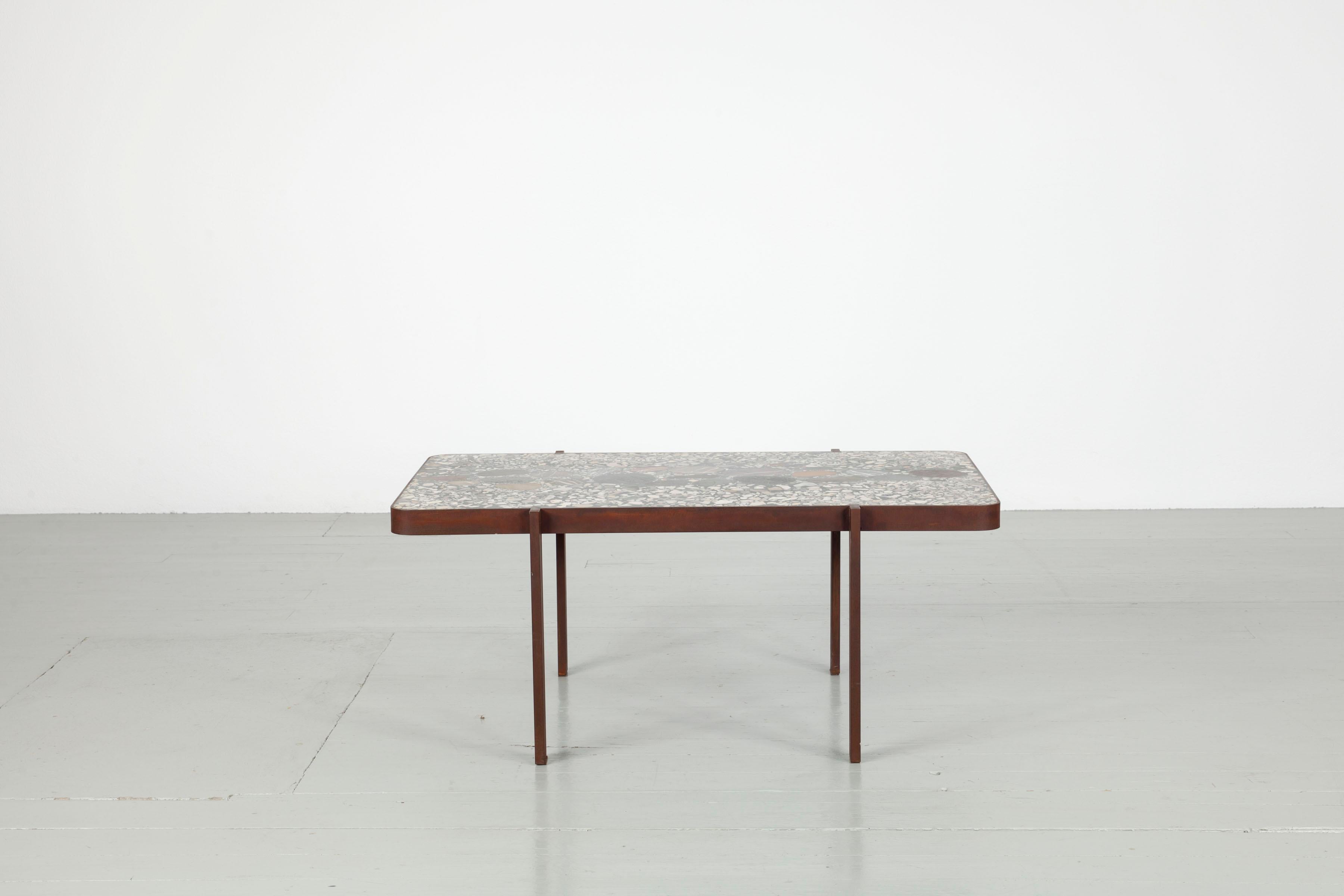 Felix Muhrhofer Contemporary Terrazzo Table with Corroded Steel Construction 3