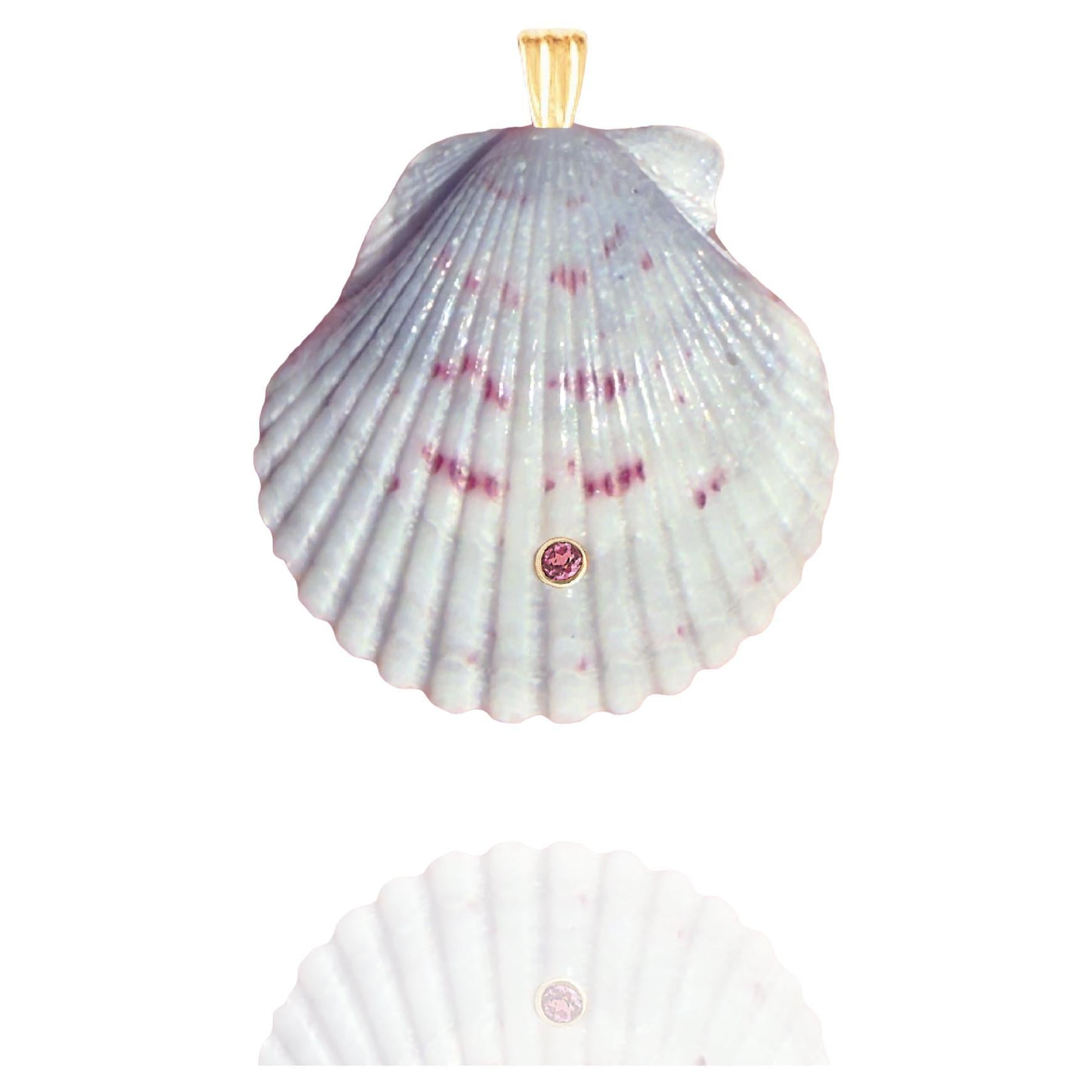Felix Natural Shell Pendant with 14k Gold and Natural Rhodolite Gemstone