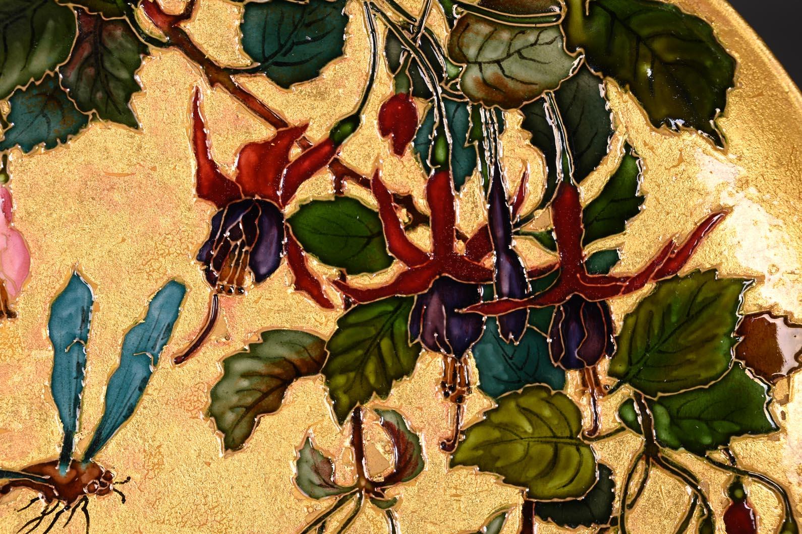 Félix Optat Milet, Large enamelled dish on a gold background, 19th century For Sale 2