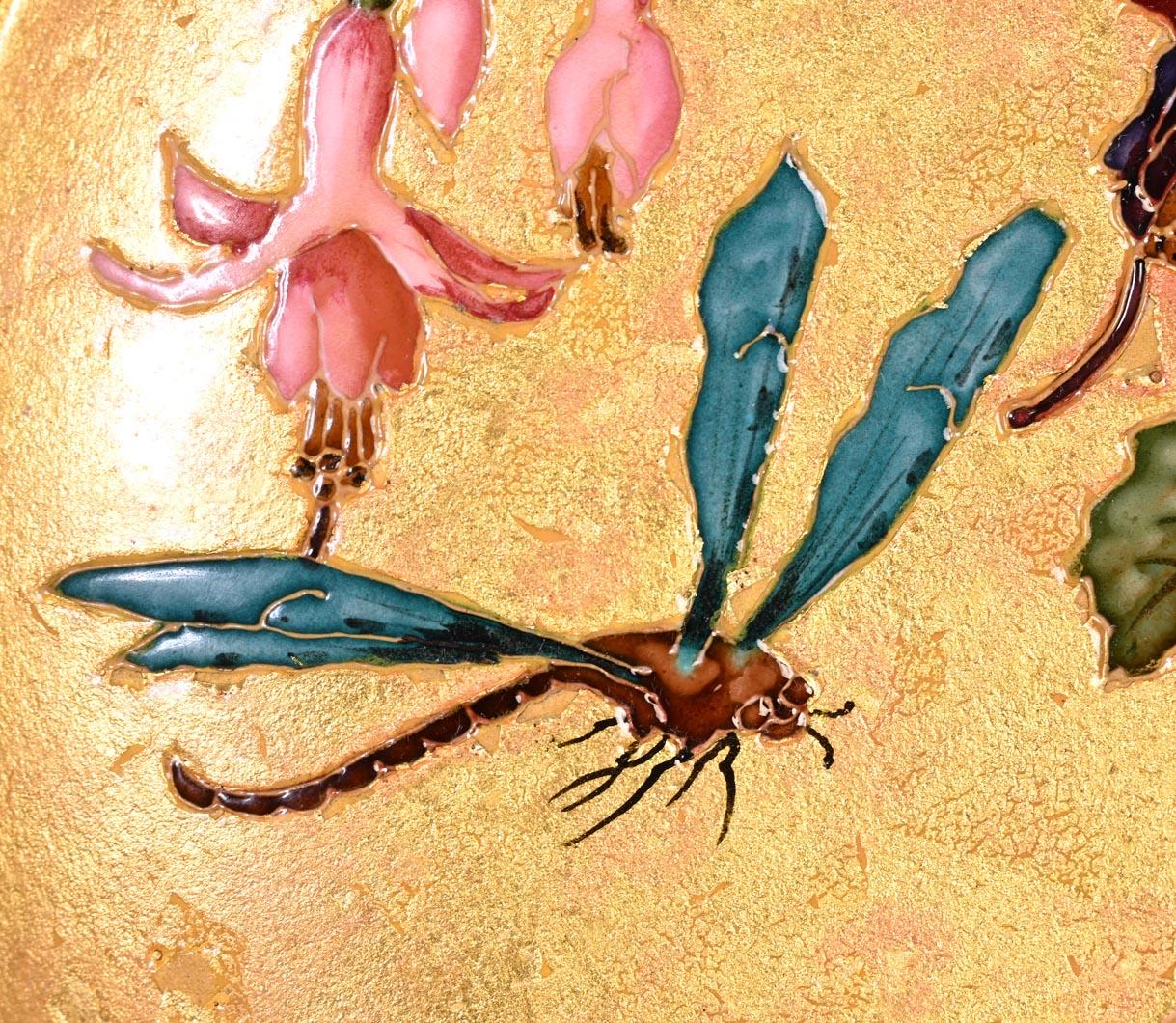 Félix Optat Milet, Large enamelled dish on a gold background, 19th century For Sale 3