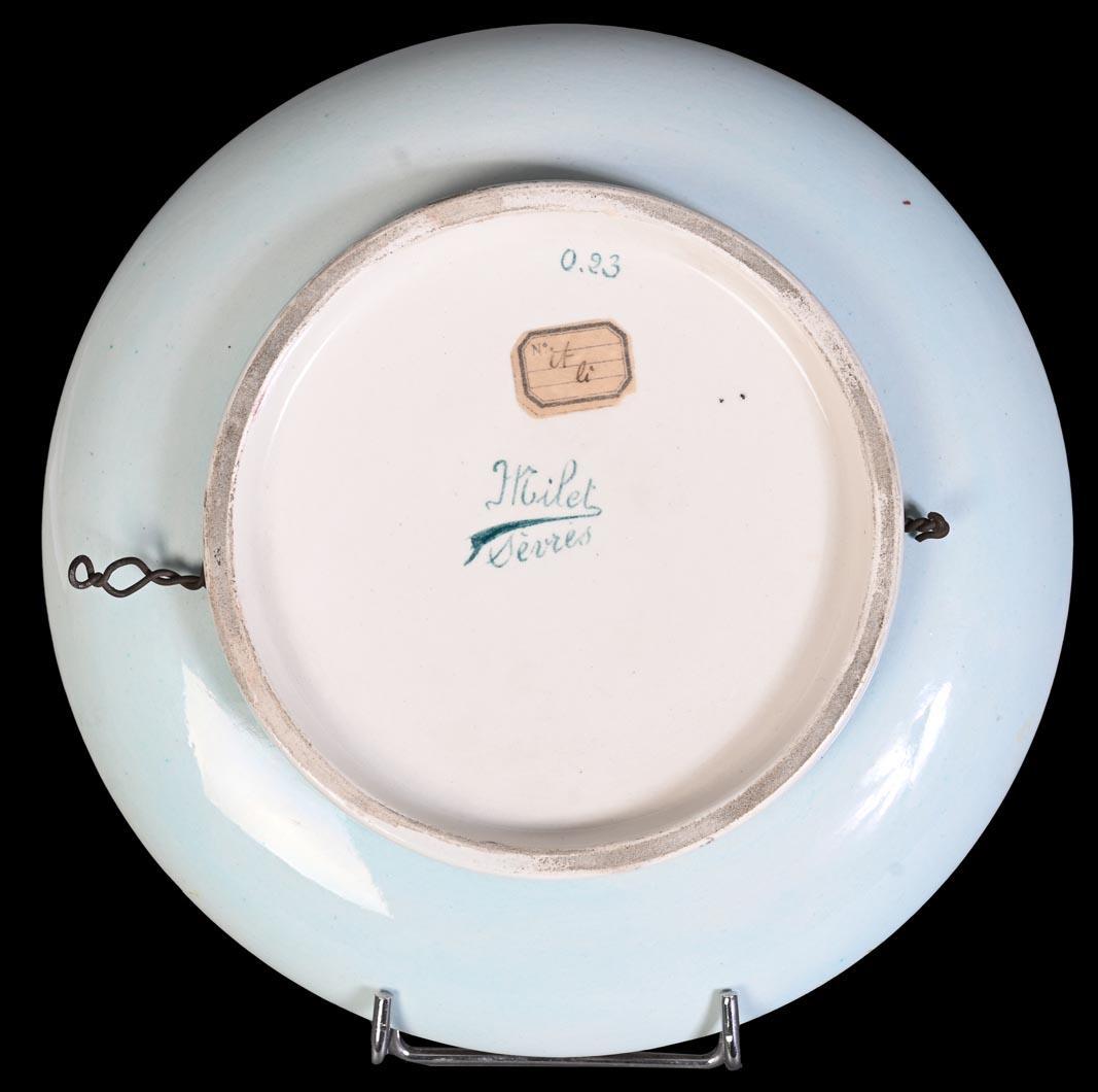 Félix Optat Milet, Large enamelled dish on a gold background, 19th century For Sale 4