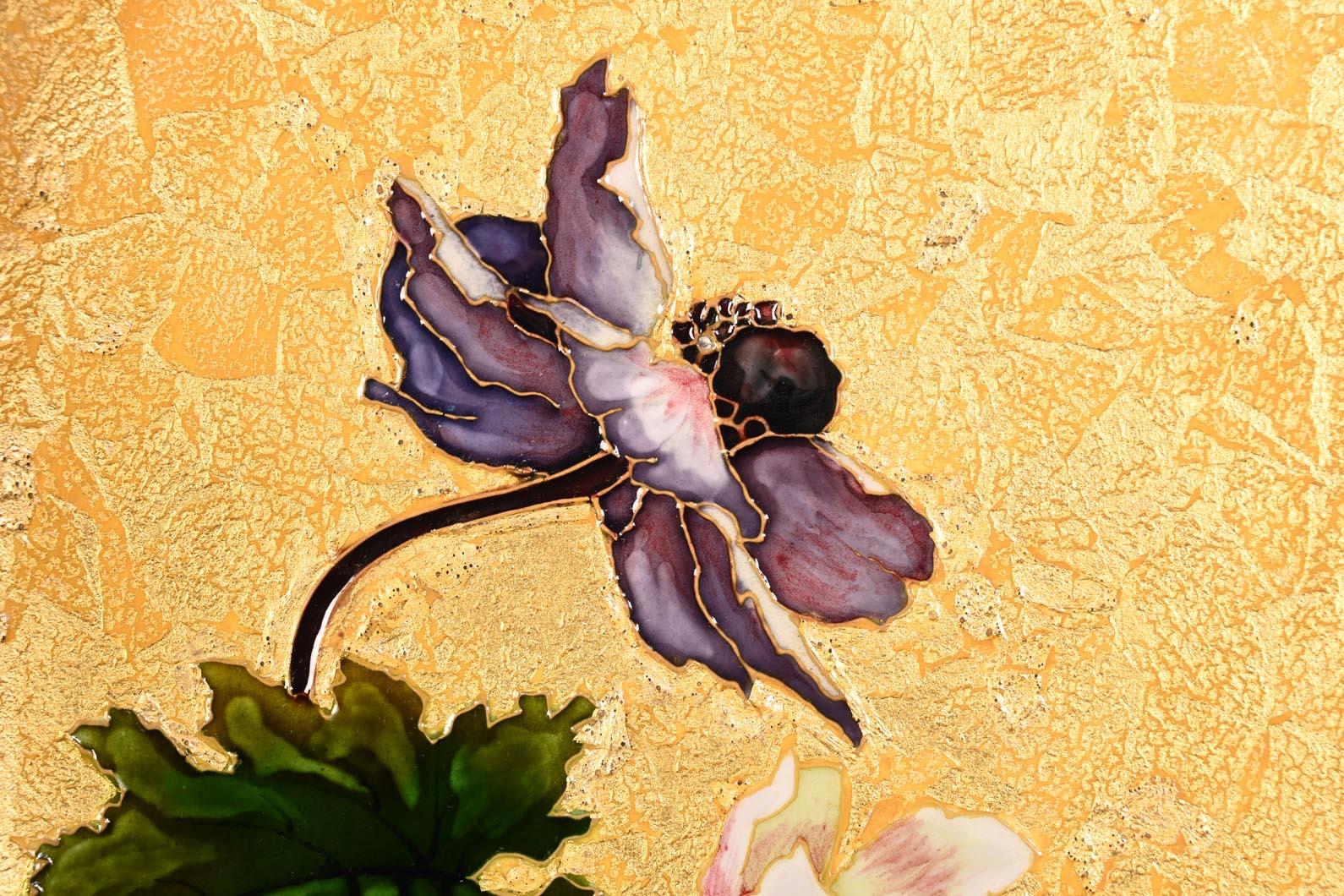 Napoleon III Félix Optat Milet, Large enamelled dish on a gold background, 19th century For Sale