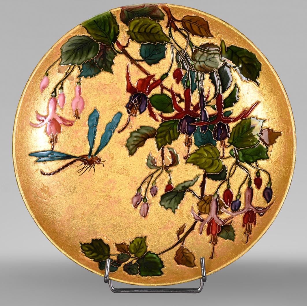 Napoleon III Félix Optat Milet, Large enamelled dish on a gold background, 19th century For Sale