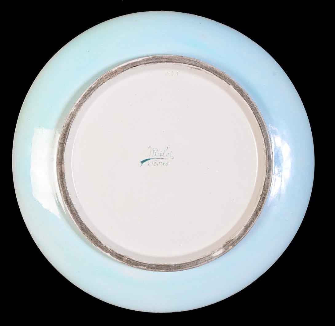 French Félix Optat Milet, Large enamelled dish on a gold background, 19th century For Sale
