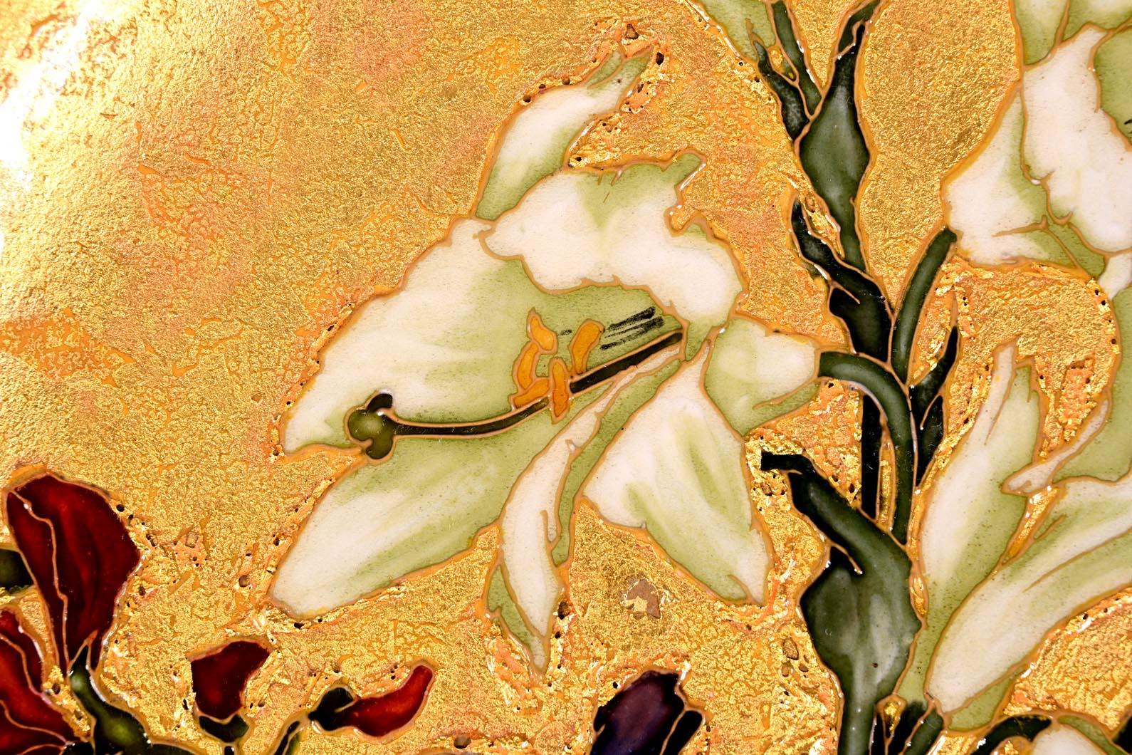 Félix Optat Milet, Large enamelled dish on a gold background, 19th century In Good Condition For Sale In SAINT-OUEN-SUR-SEINE, FR