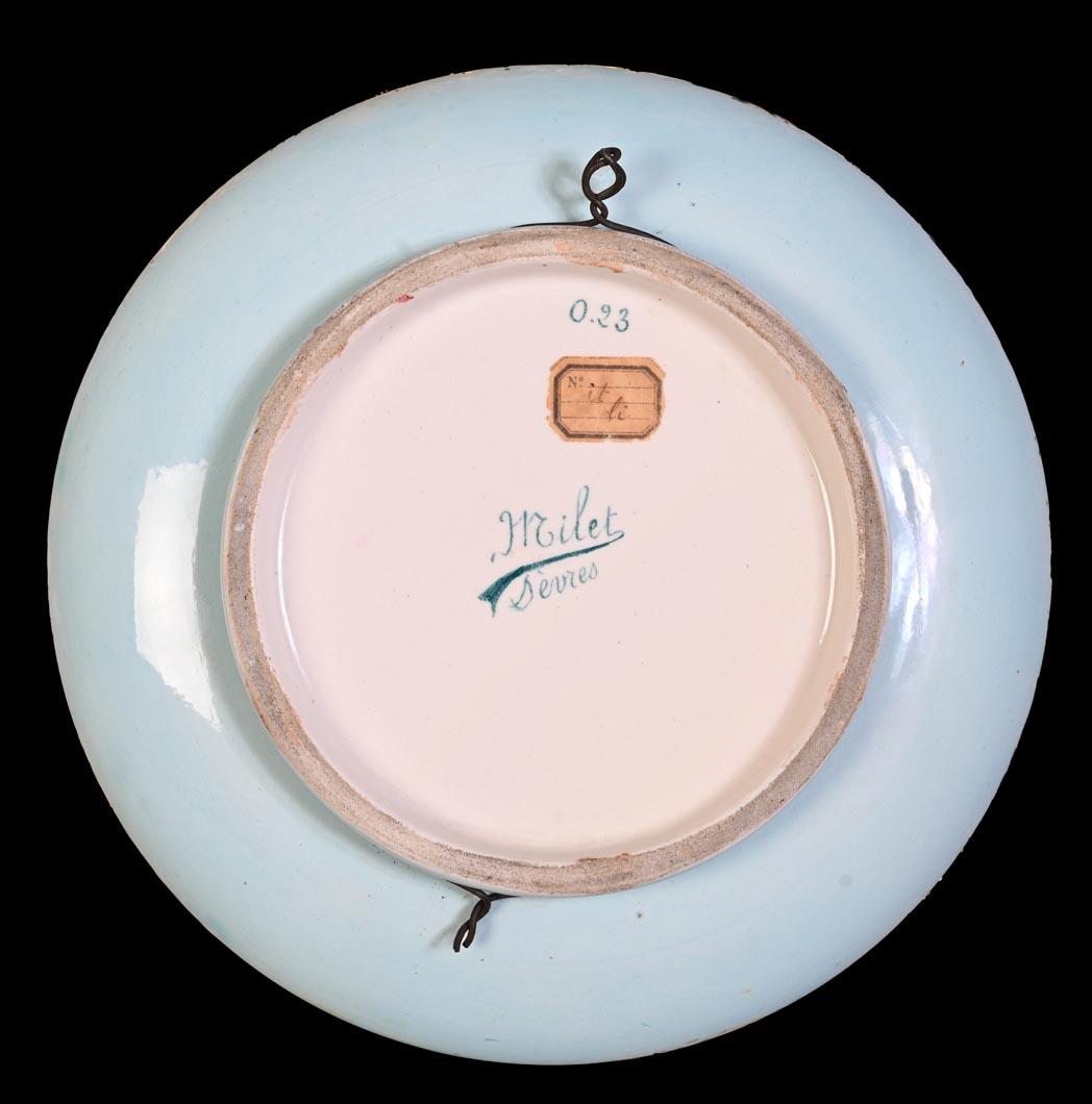 19th Century Félix Optat Milet, Large enamelled dish on a gold background, 19th century For Sale
