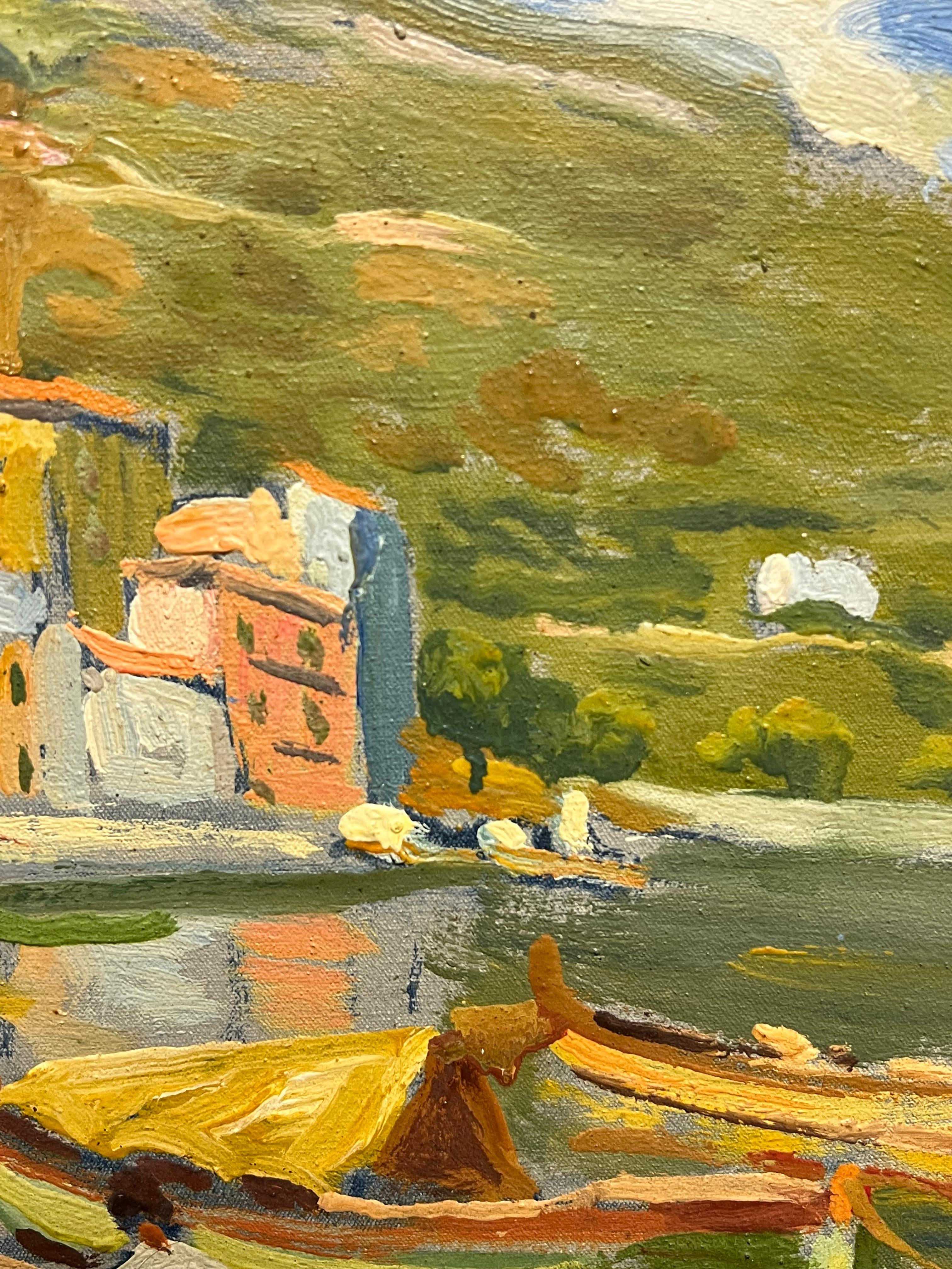 Villefranche-sur-Mer
by Felix Pierre MANGIAPAN (b.1884)
signed oil on canvas, framed
Framed: 19.5 x 21 inches
Canvas : 14 x 16 inches
Provenance: private collection, Nice, France
Condition: very good condition

Description: This lively harbor scene