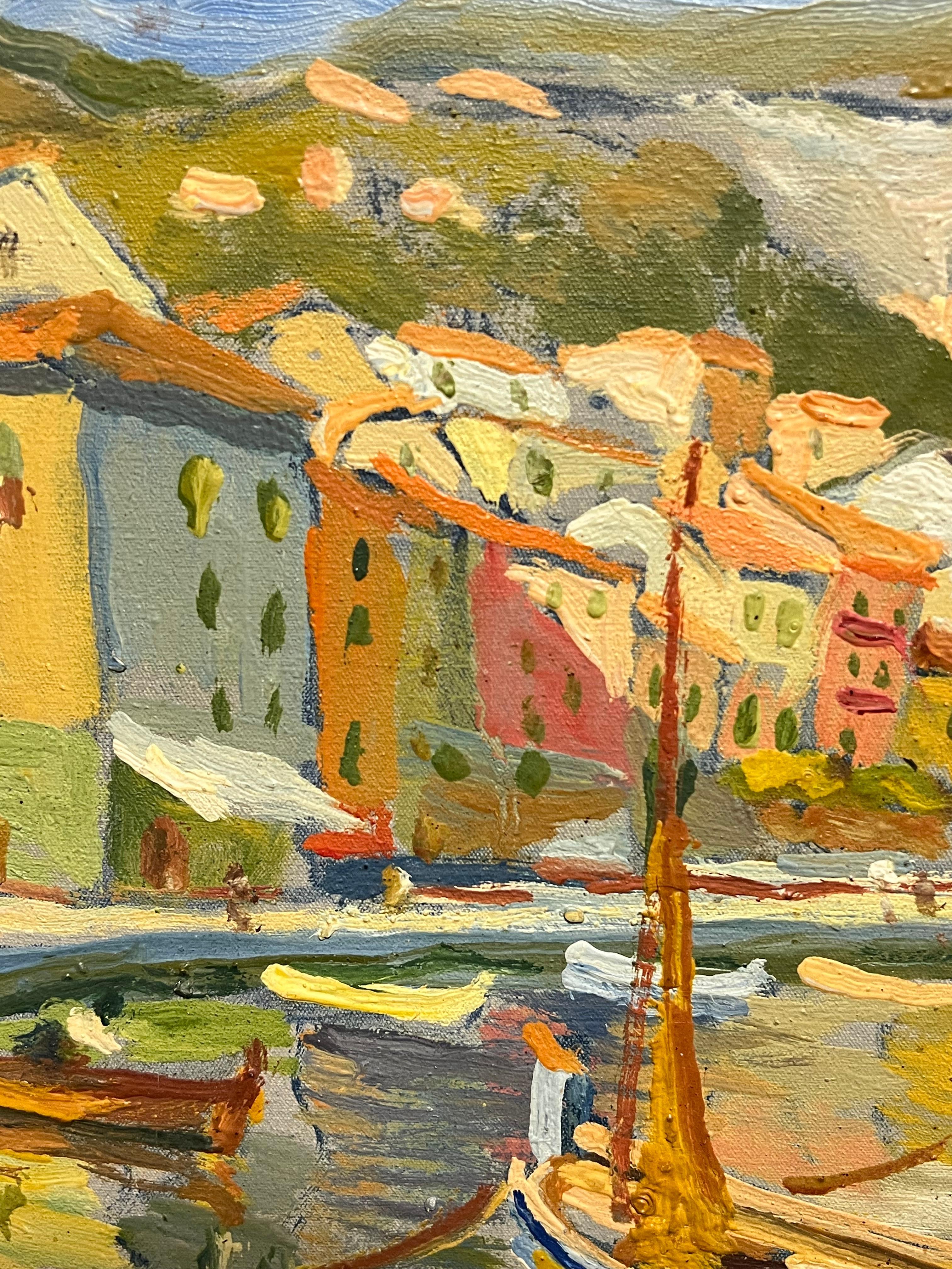 Vintage French Impressionist Signed Oil Villefranche sur Mer Harbor Cote d'Azur For Sale 1