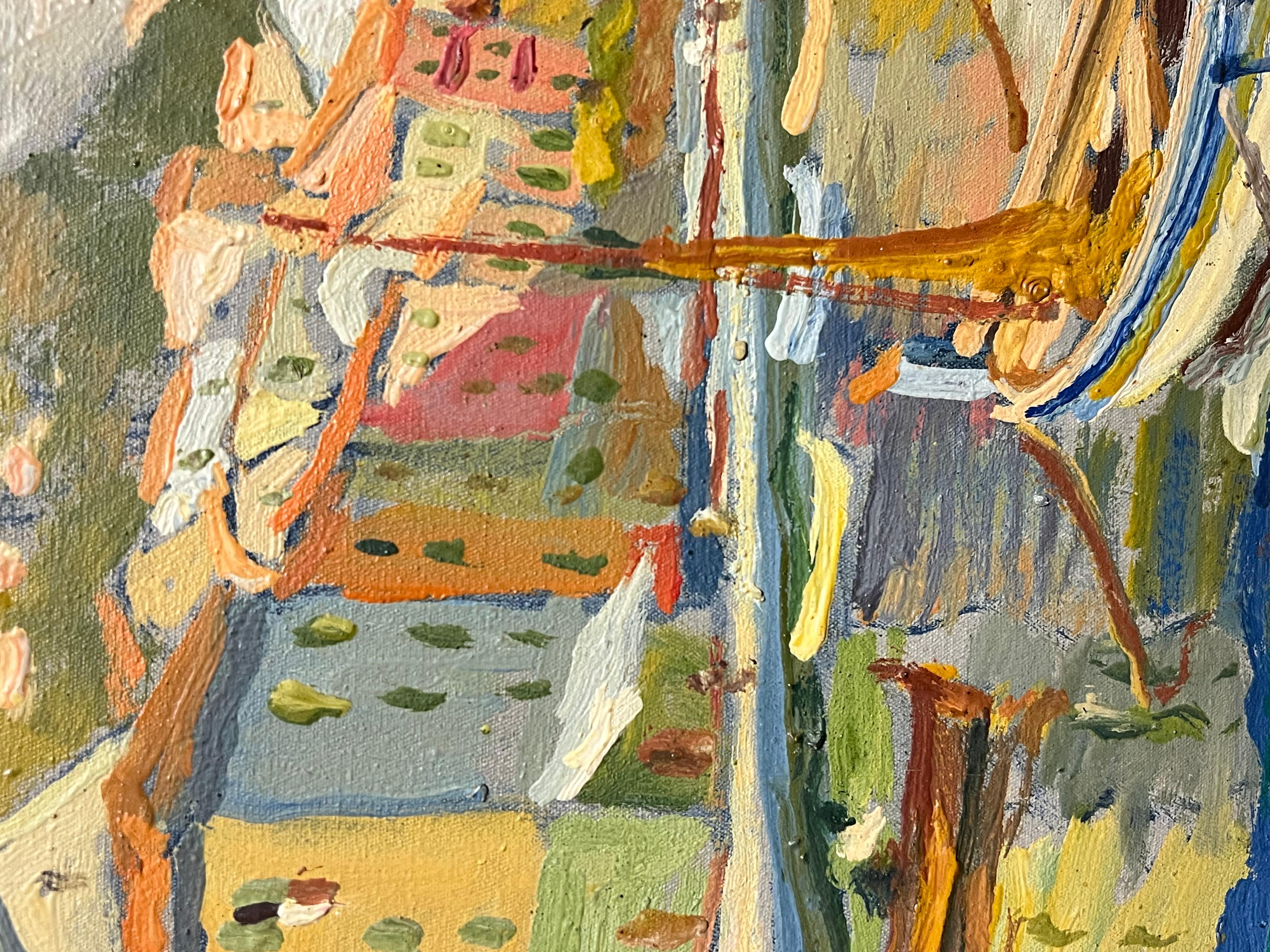 Vintage French Impressionist Signed Oil Villefranche sur Mer Harbor Cote d'Azur For Sale 5
