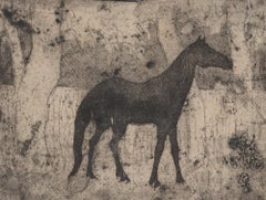 Black Horse Among Trees by Félix Pissarro - Etching and aquatint