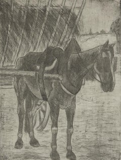 Pferd zieht Heuwagen von Félix Pissarro - Tierradierung, 19. Jahrhundert