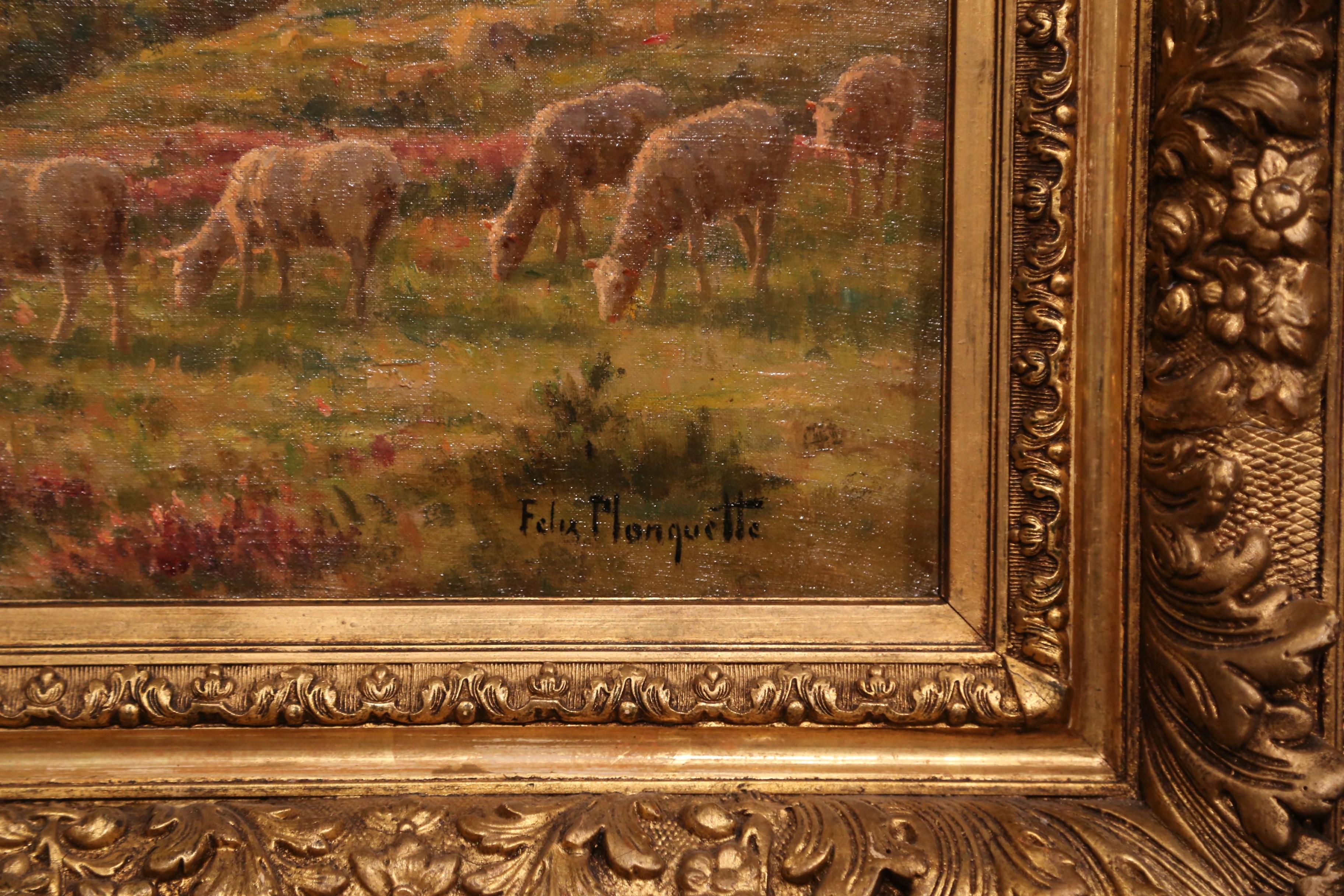 Early 20th Century Sheep Painting in Gilt Wood Frame Signed Felix Planquette 3