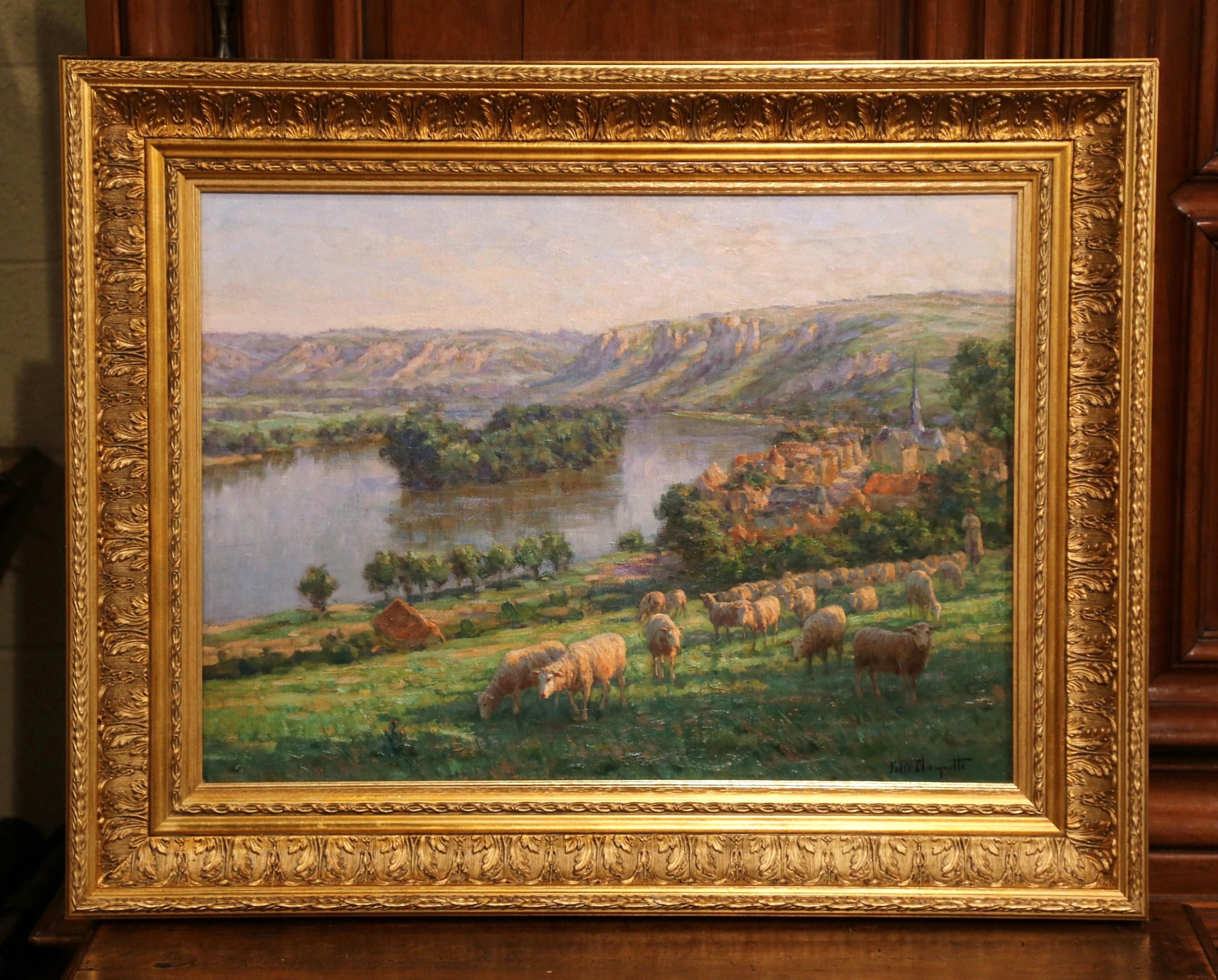 Early 20th Century Sheep Painting in Gilt Wood Frame Signed Felix Planquette 3