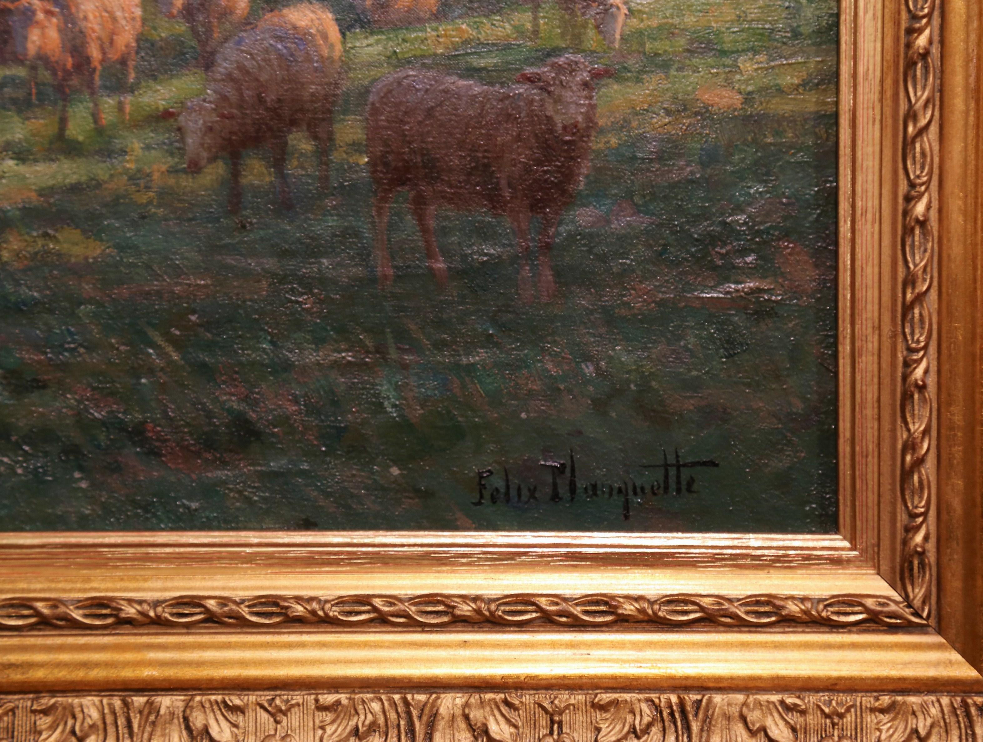 Early 20th Century Sheep Painting in Gilt Wood Frame Signed Felix Planquette 4