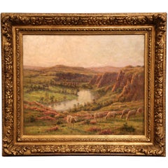 Early 20th Century Sheep Painting in Gilt Wood Frame Signed Felix Planquette