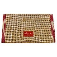 Felix Rey New York Gold Mesh Pink White Clutch Bag with Leopard Print Lining