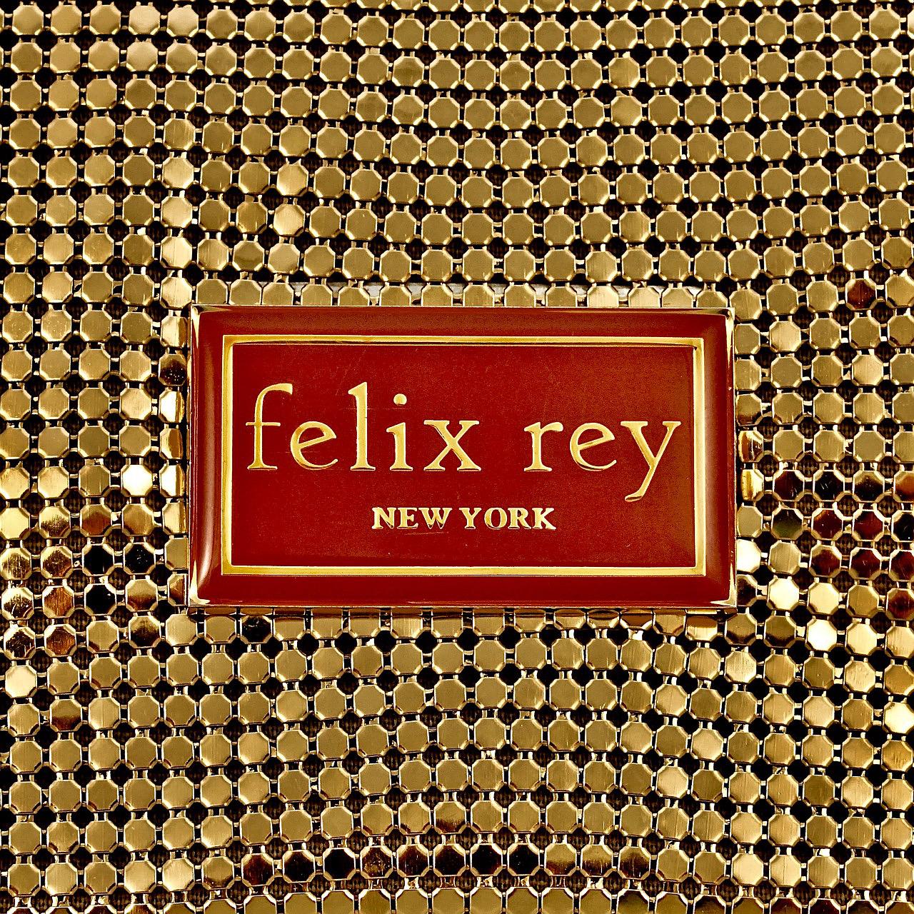 Felix Rey, New York, Gold Mesh, rosa-weiße Clutch mit Leopardenmuster und Futter  (Beige) im Angebot
