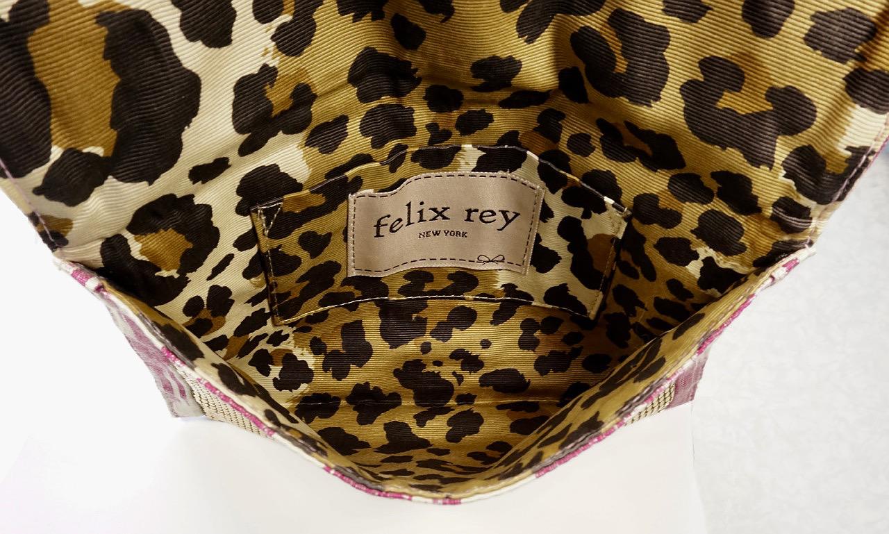 Felix Rey, New York, Gold Mesh, rosa-weiße Clutch mit Leopardenmuster und Futter  für Damen oder Herren im Angebot