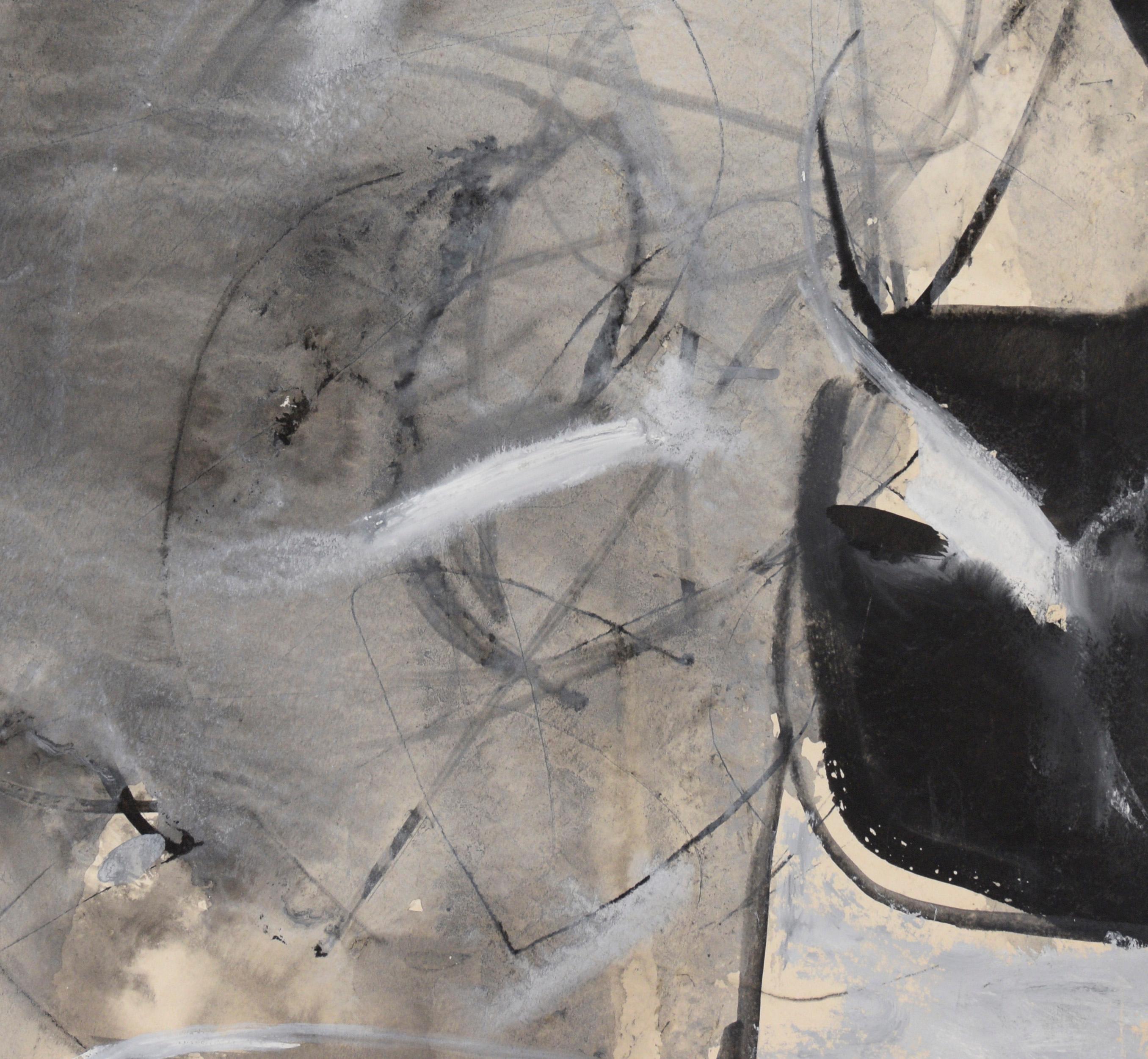 Abstrait noir et blanc - Huile et gouache sur papier en vente 1