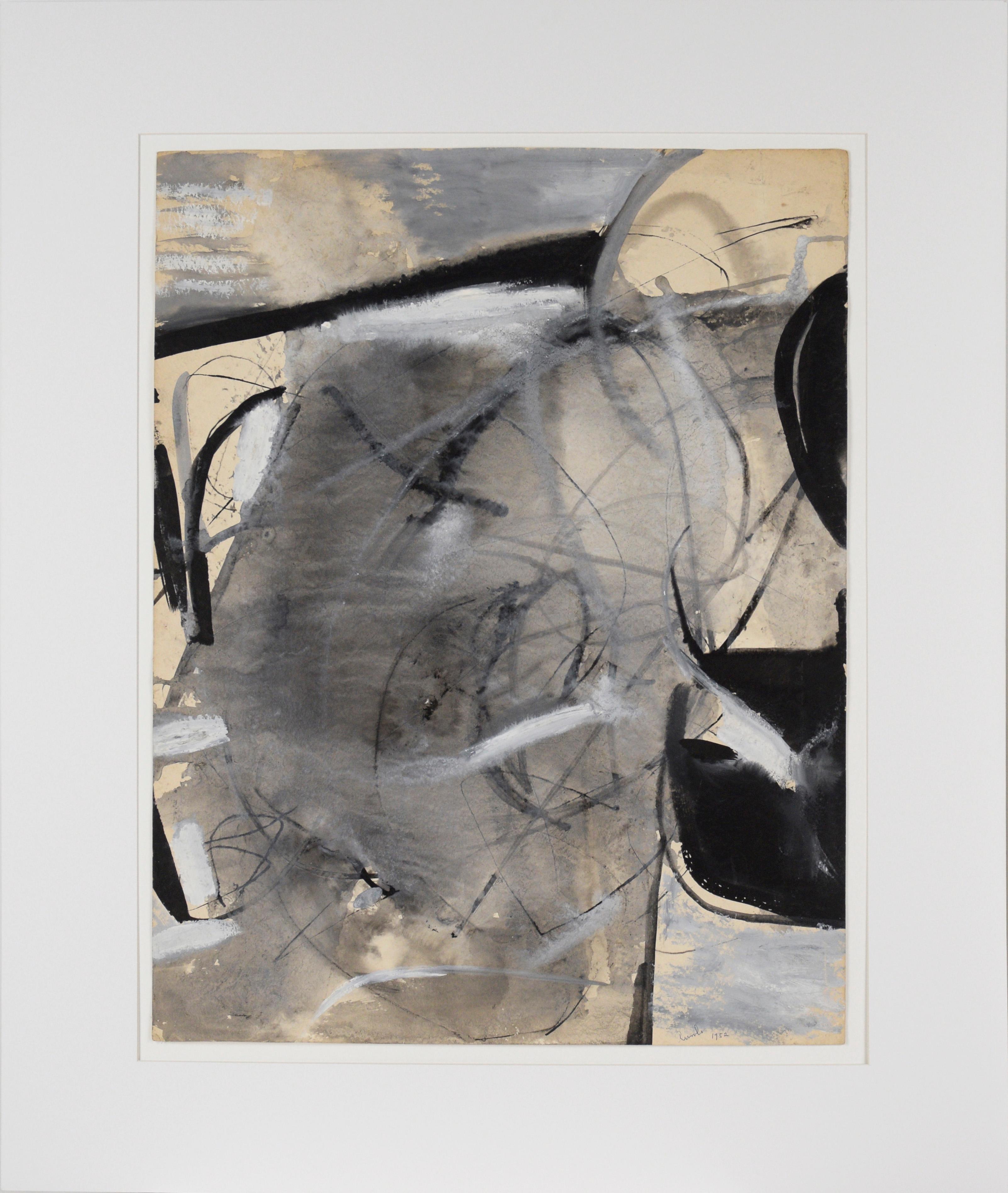 Abstract Painting Felix Ruvolo - Abstrait noir et blanc - Huile et gouache sur papier