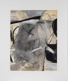 Abstraktes Schwarz-Weiß-Gemälde – Öl und Gouache auf Papier