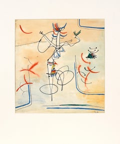 Figura con naranja y azul - Obra original expresionista abstracta firmada