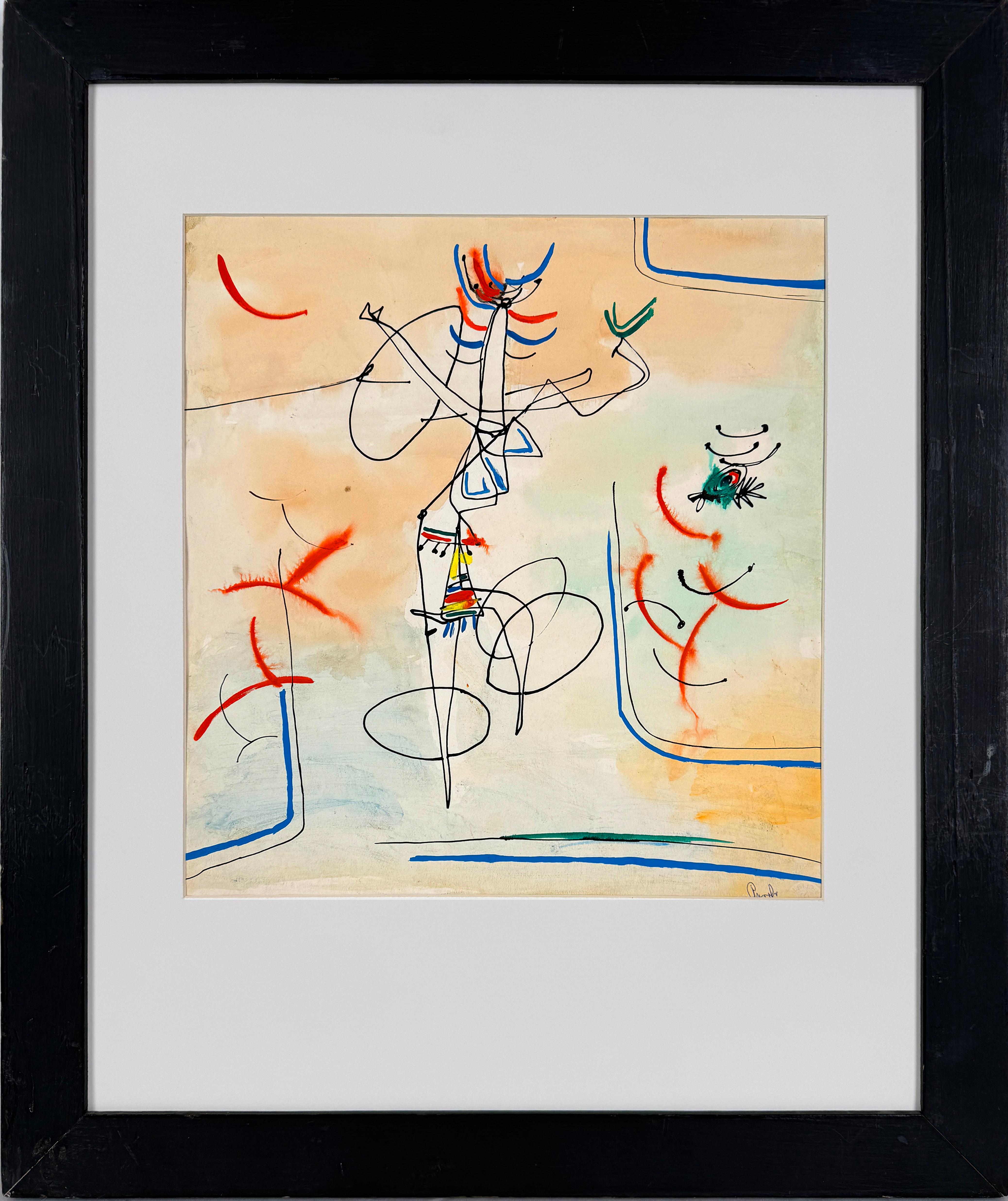Figure avec orange et bleu - Original Signed Abstract Expressionist Work